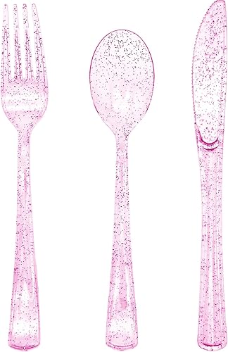Miniatura 30 de 150 piezas de cubiertos de plástico pastel resistentes con utensilios iridescentes desechables incluye 50 tenedores 50 cuchillos 50 cucharas