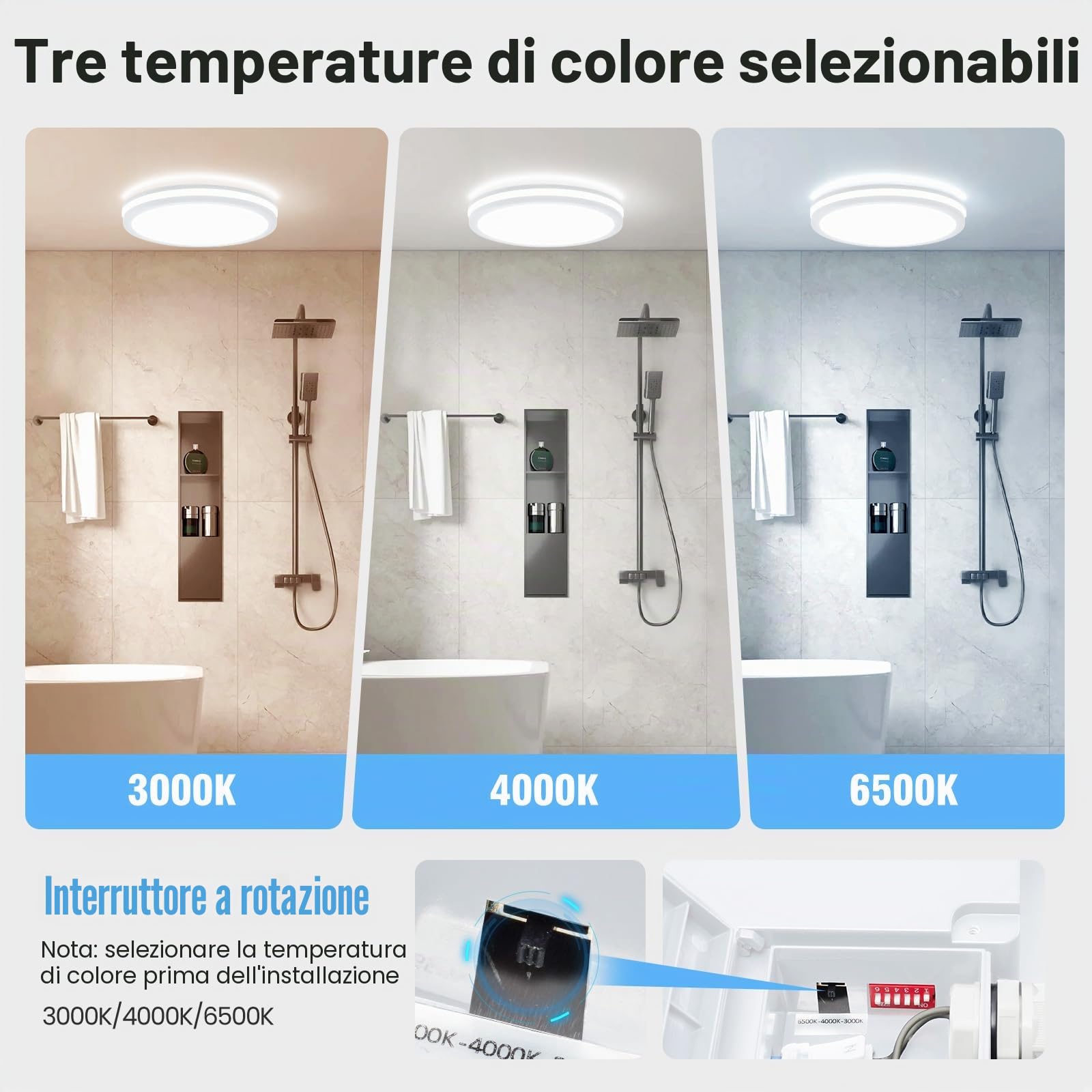 LEZOE Plafoniera LED con sensore di movimento IP65 impermeabile, 30W 4500lm 150(Lm/W) lampada da soffitto con sensore 3000K/4000K/6500K Ideale per bagno, garage, corridoio, balcone Ø26cm Bianco
