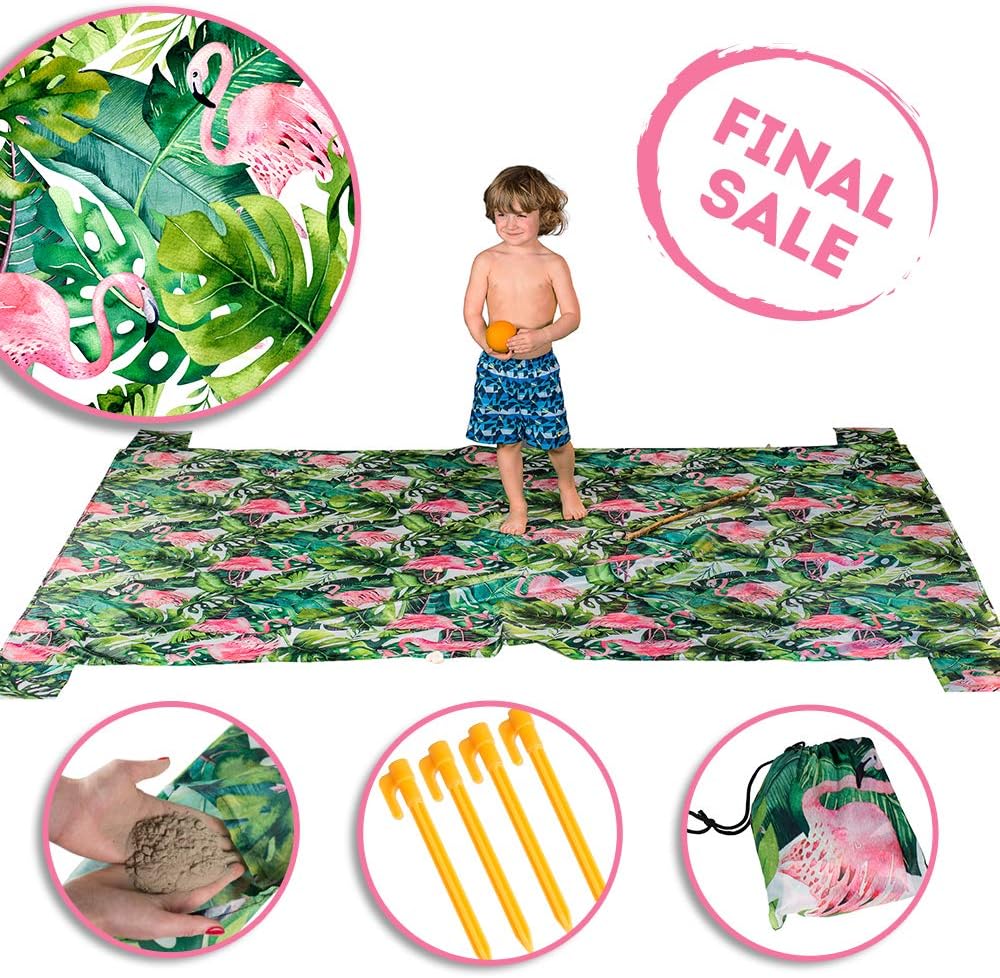 Xtralix Sand Blanket for Beach-Large Portable Festival Blanket-Great Outdoor Picnic Mat for Camping-Lightweight Pocket Sand Free Blanket with Anchors and Pockets-Portable Picnic Blanket