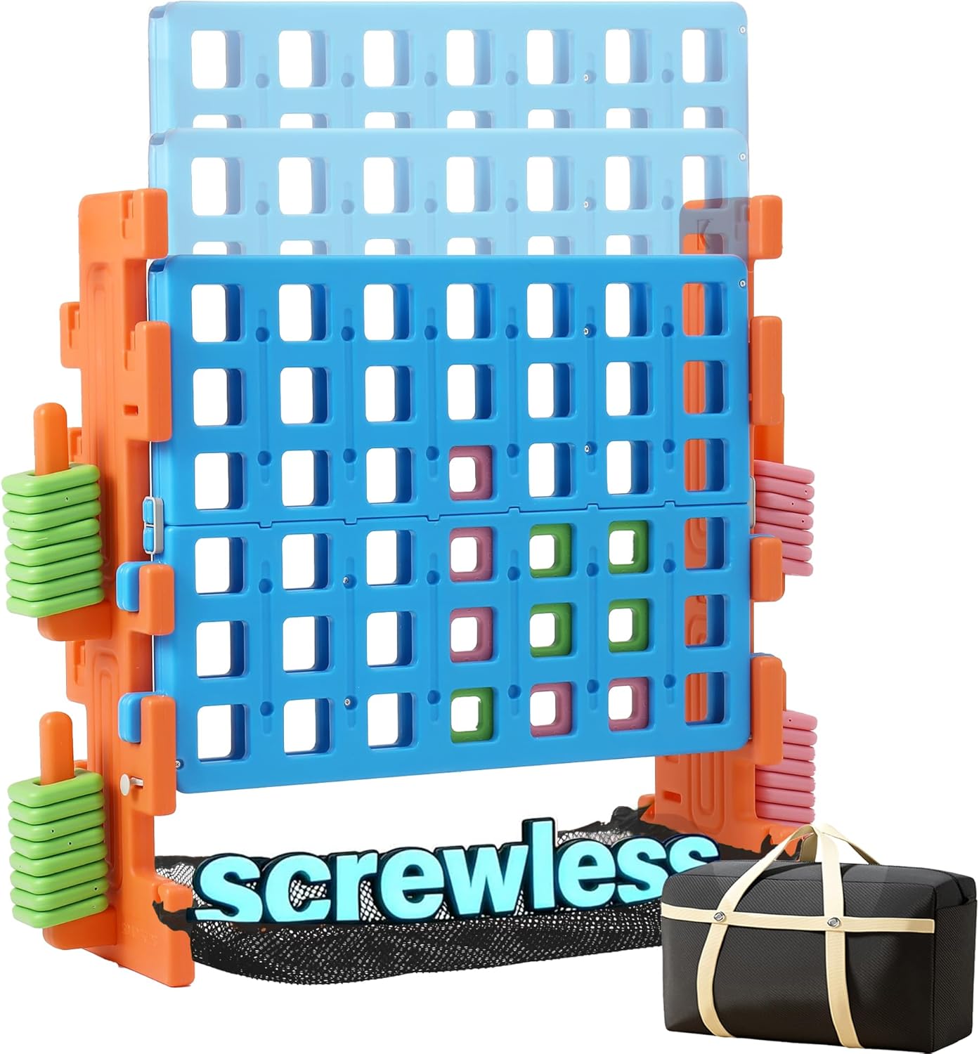 SDADI 'Click' Giant 4-in-a-Row Game Set with Block-Style Assembly, Adjustable Height 4-to-Score Connect Game, Portable Family Yard Game for Indoor & Outdoor Play