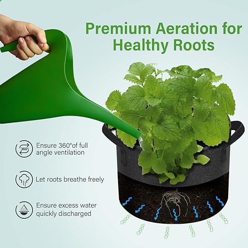 Miniatura 5 de iPower Paquete de 5 bolsas de cultivo de 7 galones, macetas de tela no tejida gruesa, contenedor de aireación resistente con asas de correa para