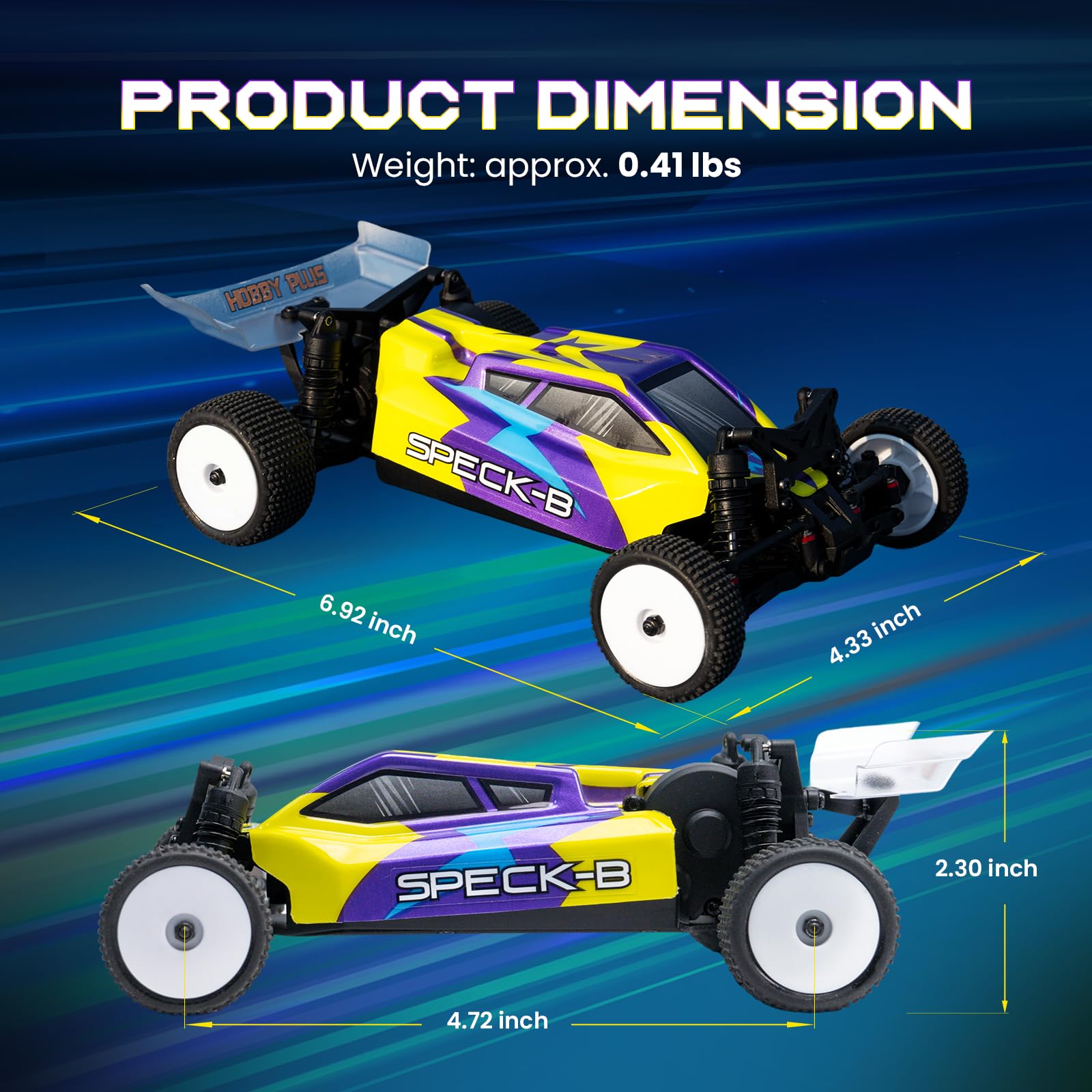 HOBBYPLUS Speck B Elite Brushless 1/24 2WD Mini RC Car - RTR RC Buggy, Fast Mini Racing Buggy - Veicoli da corsa telecomandati (giallo azor)