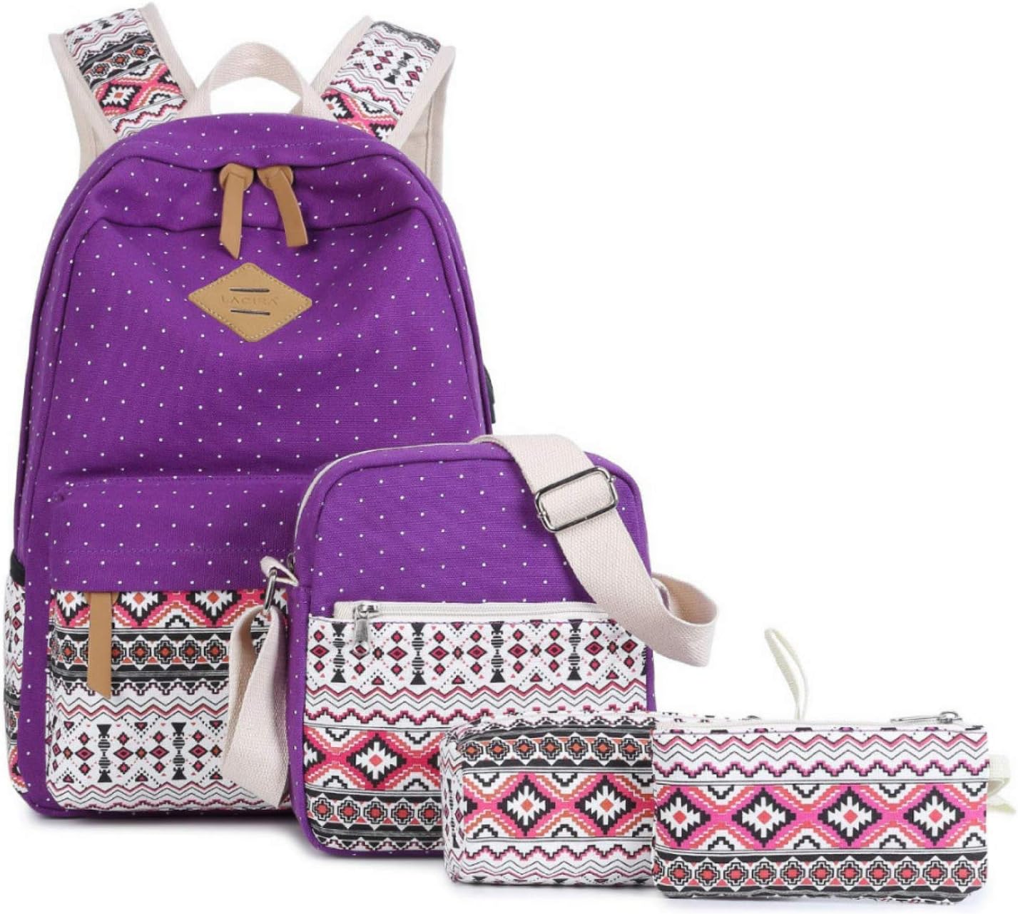 Set of 4 in 1 Combo Lightweight Canvas Laptop Bag in Backpack for College & School with Padded Strap