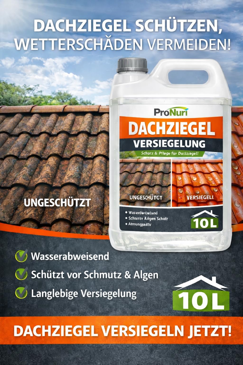 10 L Dachziegel Imprägnierung Dachflächen Versiegelung Schutzsiegel Moos Dach