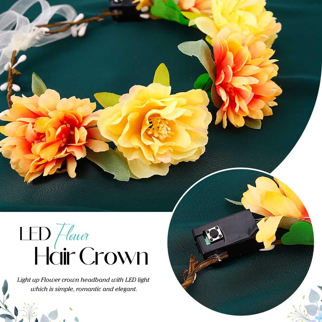 Fashband Light Up Flower Crown Headbands LED Hair Wreath Bridal Headpiece Floral Garland Headband Festival Headdress for Women - Image 4