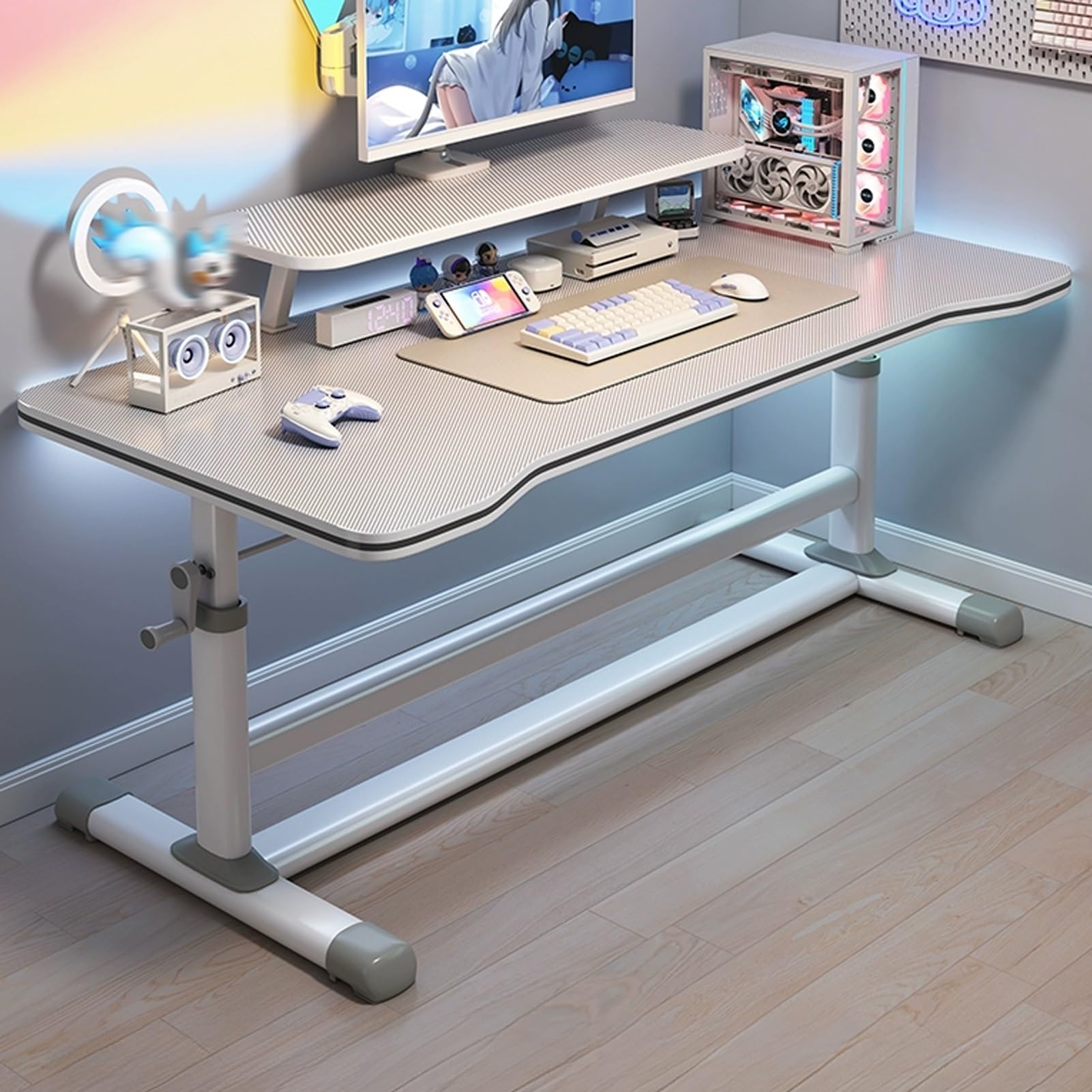 MYUYEE Standing Desk With Ergonomic Concave Top - Manually Adjustable Sit-Stand Desk For Home Or Office - Computer Desk With Carbon Steel Legs (White-47.2In)