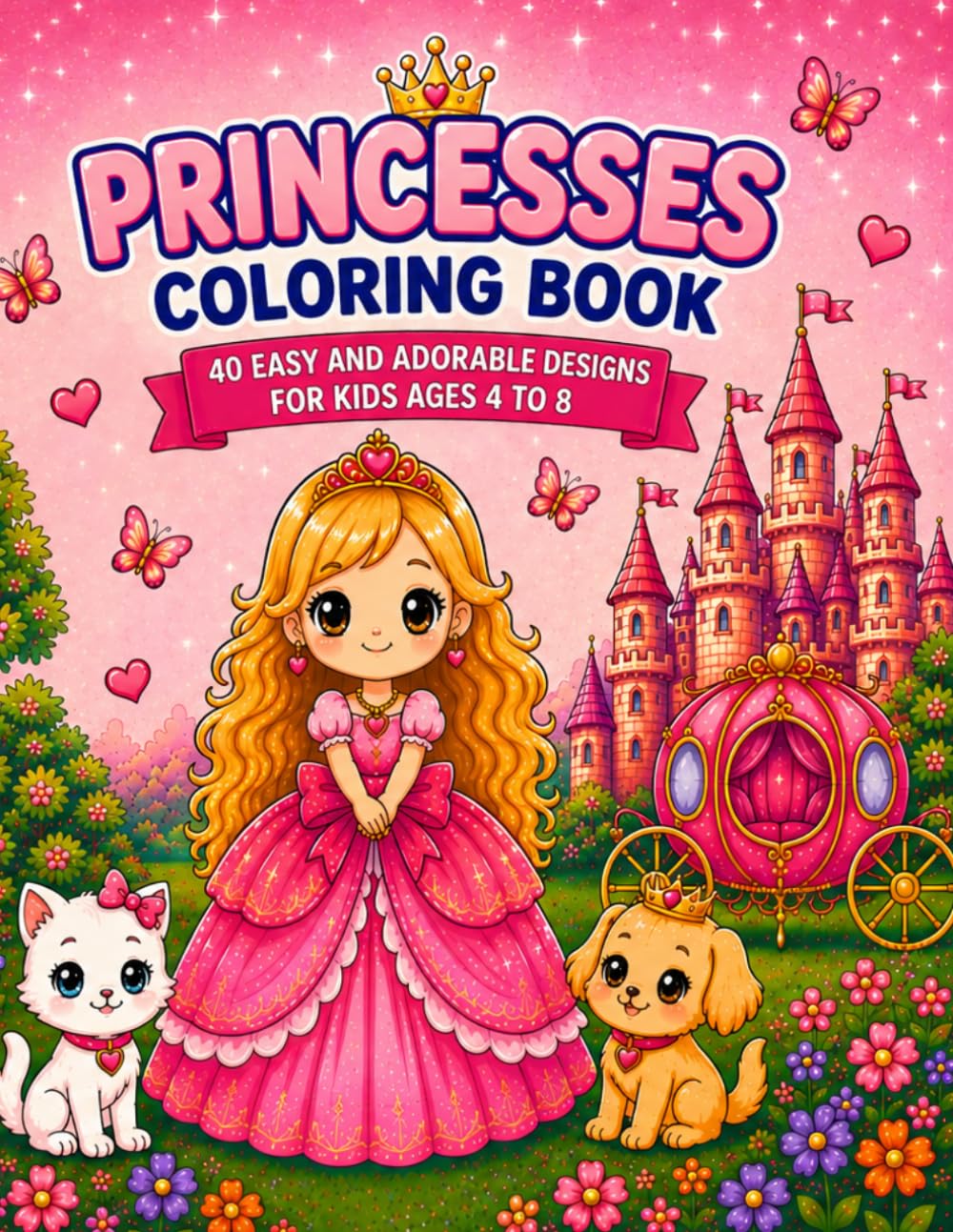 Princess Coloring Book for Kids: 40 Cute and Easy Coloring Pages for Kids Ages 4–8 | Fun, Relaxing and Creative Activity
