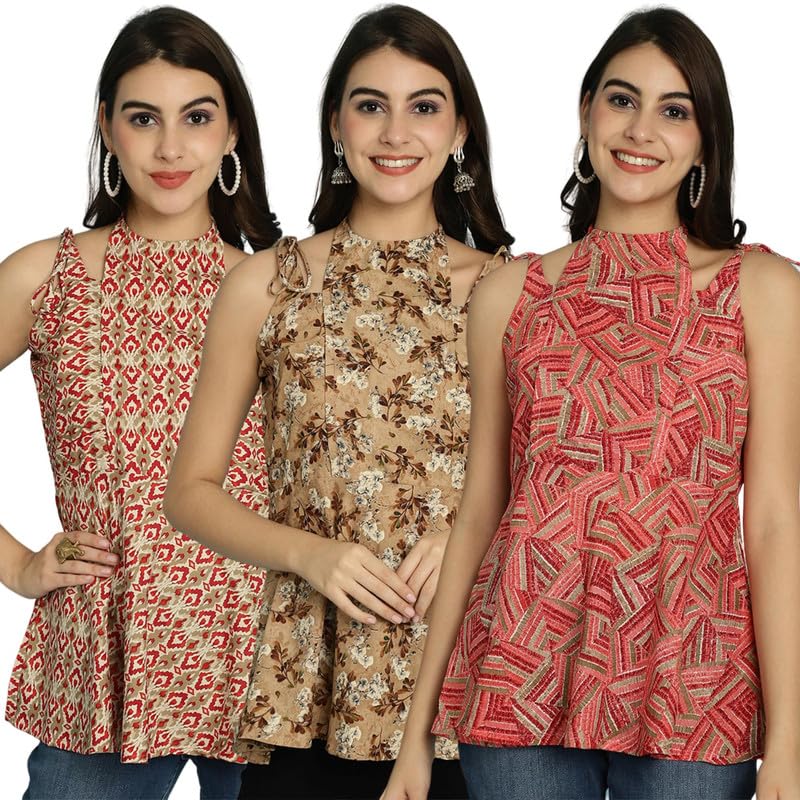Image of Pinkmint Halter Neck with Tie Back Short Combo Tops for Women ll Fancy Regular Fir Tops ll Casual Wear (Pack of 3)