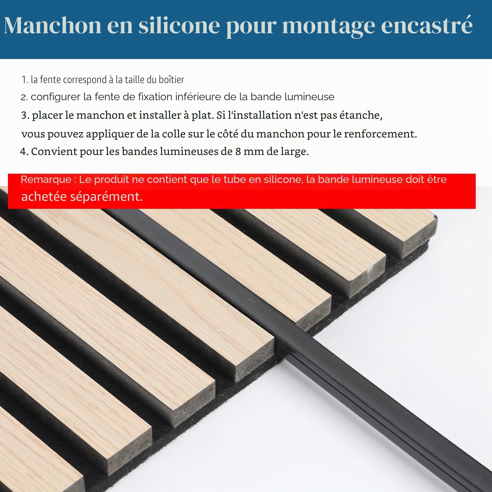 Profil LED en silicone flexible, 5m 12x12mm Rail LED pour panneaux acoustiques de 8mm, Bande LED, IP65 Étanche, Diffuseur de canal LED pour plafond, placard, bar, éclairage de panneaux