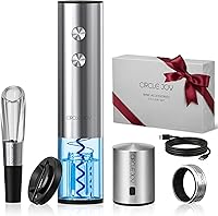 Vista 13 de CIRCLE JOY Juego de abridor eléctrico de botellas de vino de acero inoxidable, recargable, 8 en 1, juego de regalo de vino con base de carga