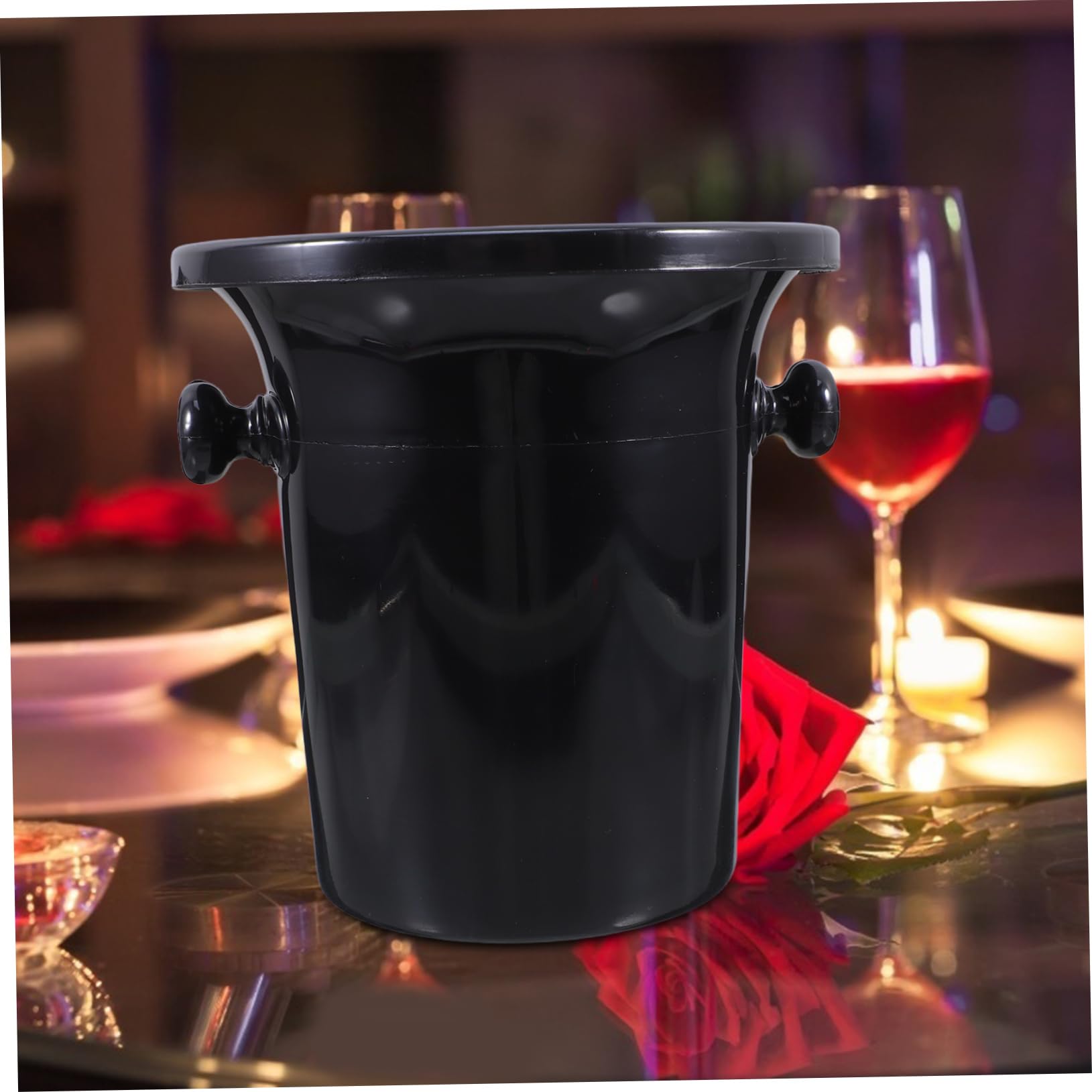 Mipcase Set de 4 Escupideras para Cata de Vinos y Cubos de Hielo Redondos de Plástico Negro Asas Dobles para Evitar Salpicaduras y Guiar el Vino en Bares y Tiendas Especializadas