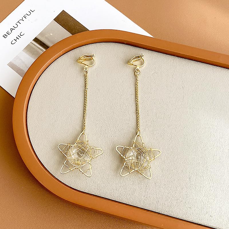Aretes colgantes estrella chapados en oro 18K para mujer miniatura 3