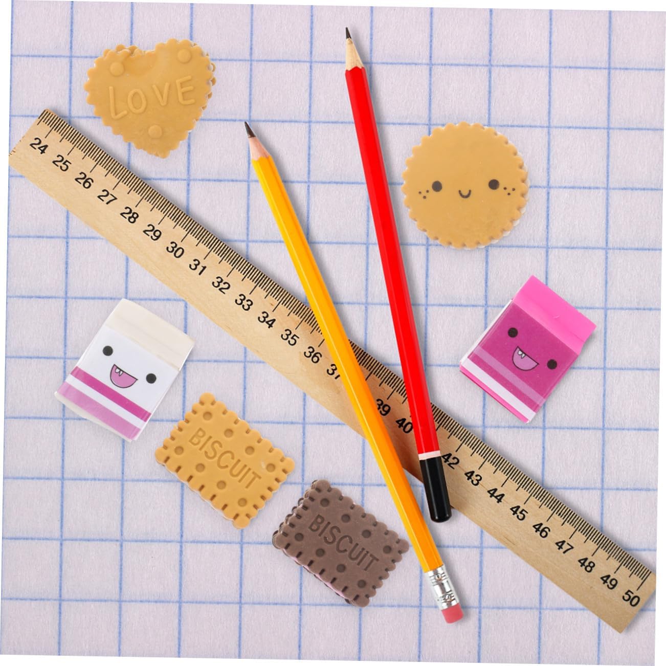 Sosoport 6 Pack Kawaii Milk Cookie Erasers School Supplies Creative Gift for Children and Students