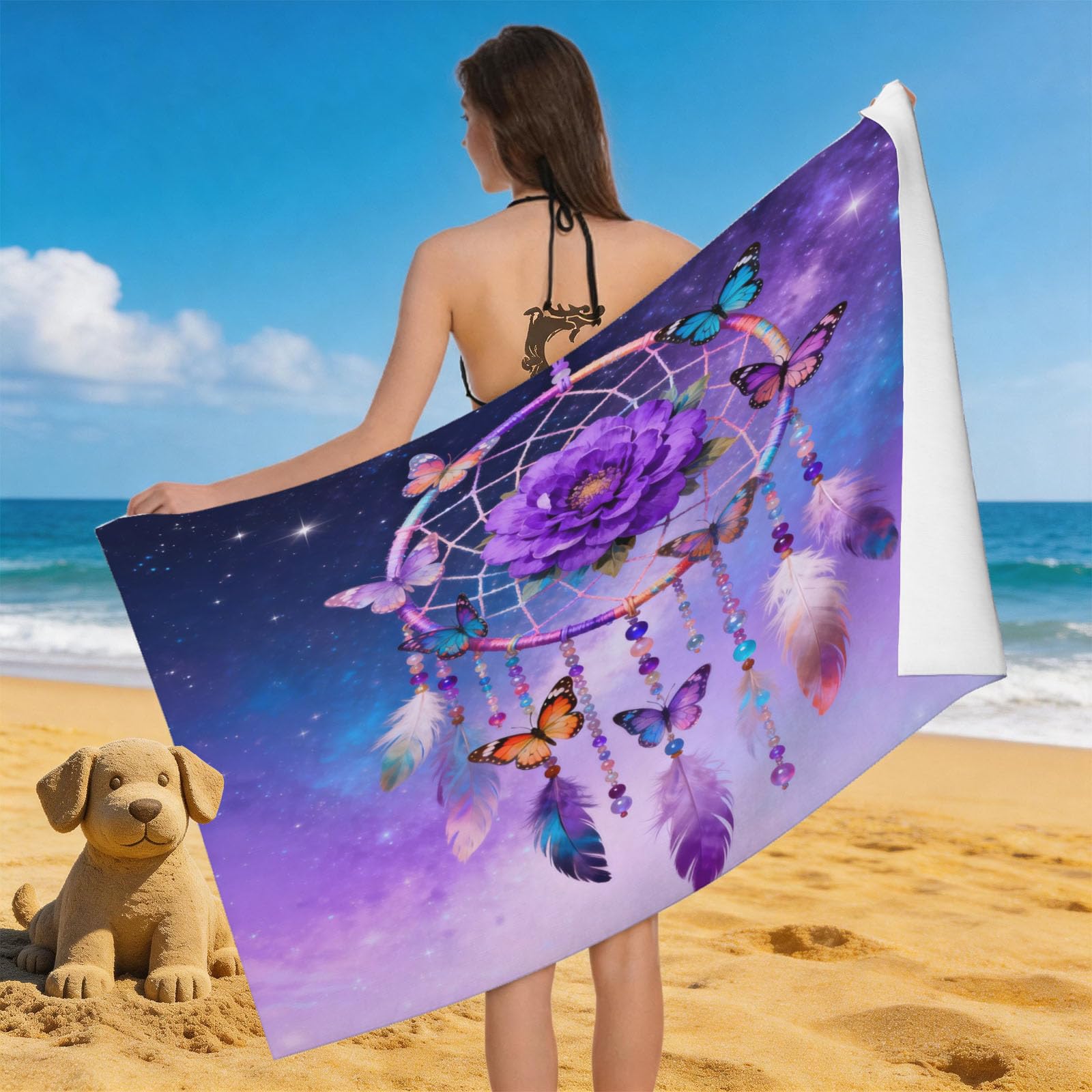 Leichong 3D Feather Beach Towel Large Microfiber Soft Quick Dry for Adults, Mystical Bath Towel Lightweight Soft Absorbent for Travel Swimming Pool Sports, 180 x 90 cm