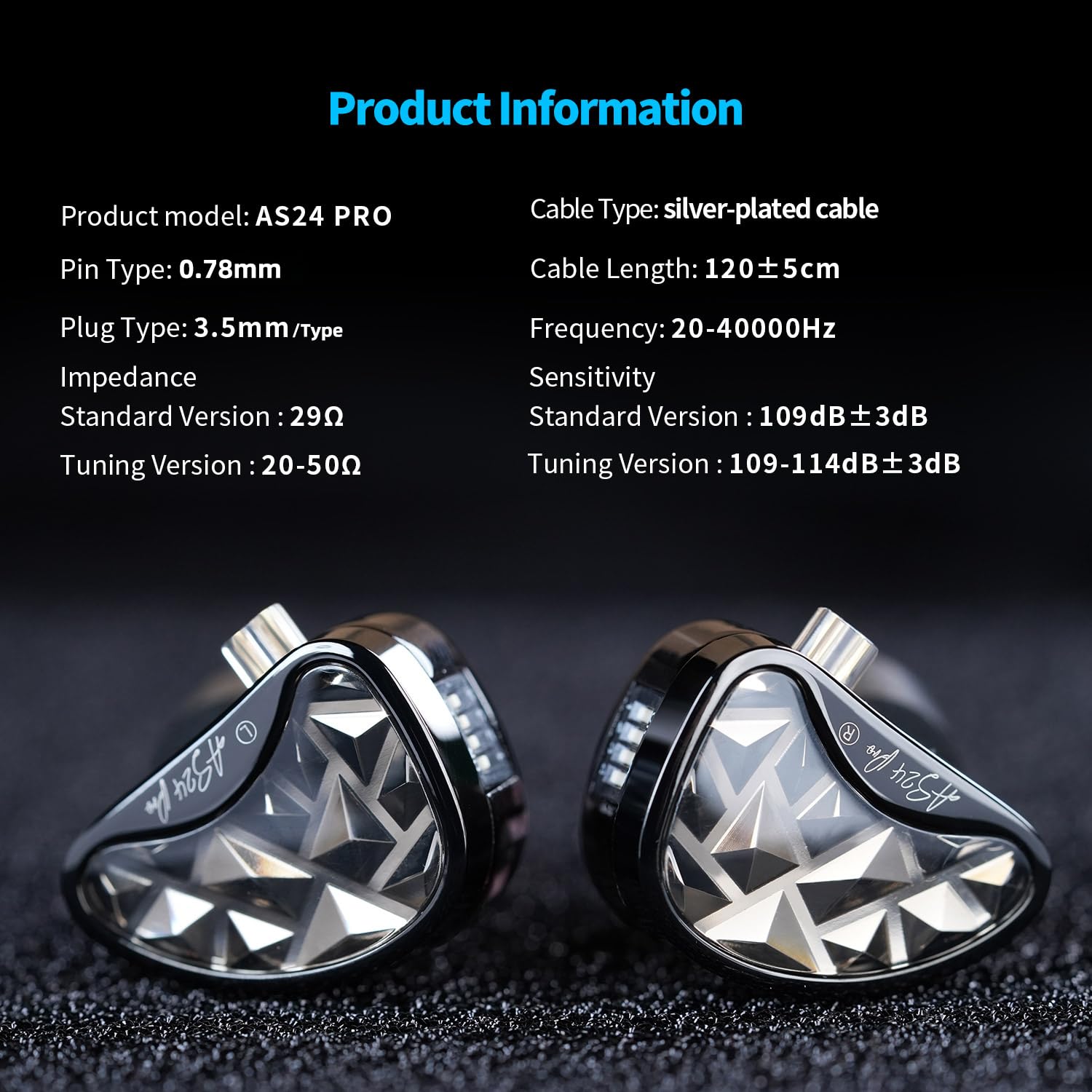KZA COUSTICS AS24 PRO 24 Auricolari ad armatura bilanciata IEM in-ear monitor cuffie da studio con versione standard e tuning suono HiFi per musicisti audiofili (sintonizzazione con microfono)