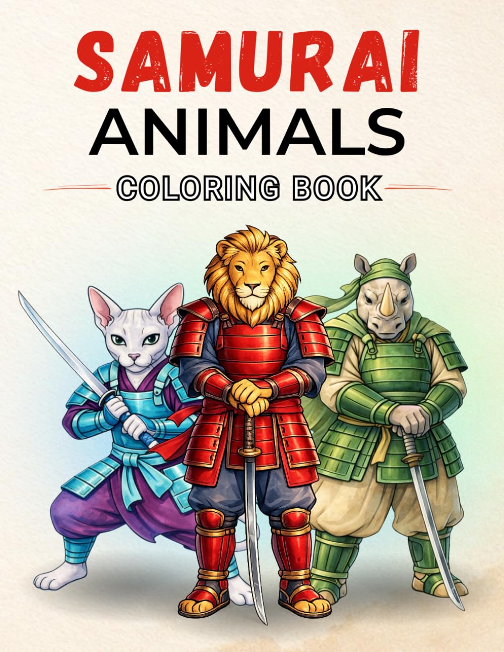 Samurai Animals Colouring Book: Bold & Easy Designs for Teens & Adults | Alcohol Marker Friendly | Stress Relief Art