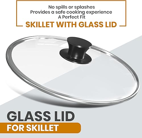 Miniatura 3 de Utopia Kitchen Sartén de hierro fundido presazonado de 8 pulgadas con tapa, sartén de hierro fundido, utensilios de cocina seguros para uso en