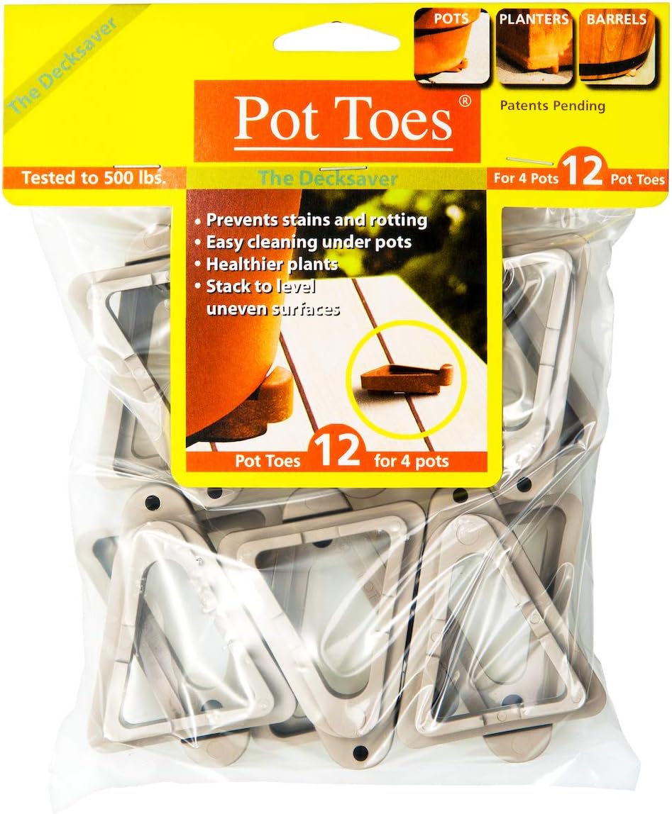 BosmerePot Toes, Plant Pot Risers for Indoor and Outdoor, Prevent Stains and Rotting on Wood, Cement, and Tile - Light Gray (Pack of 12)
