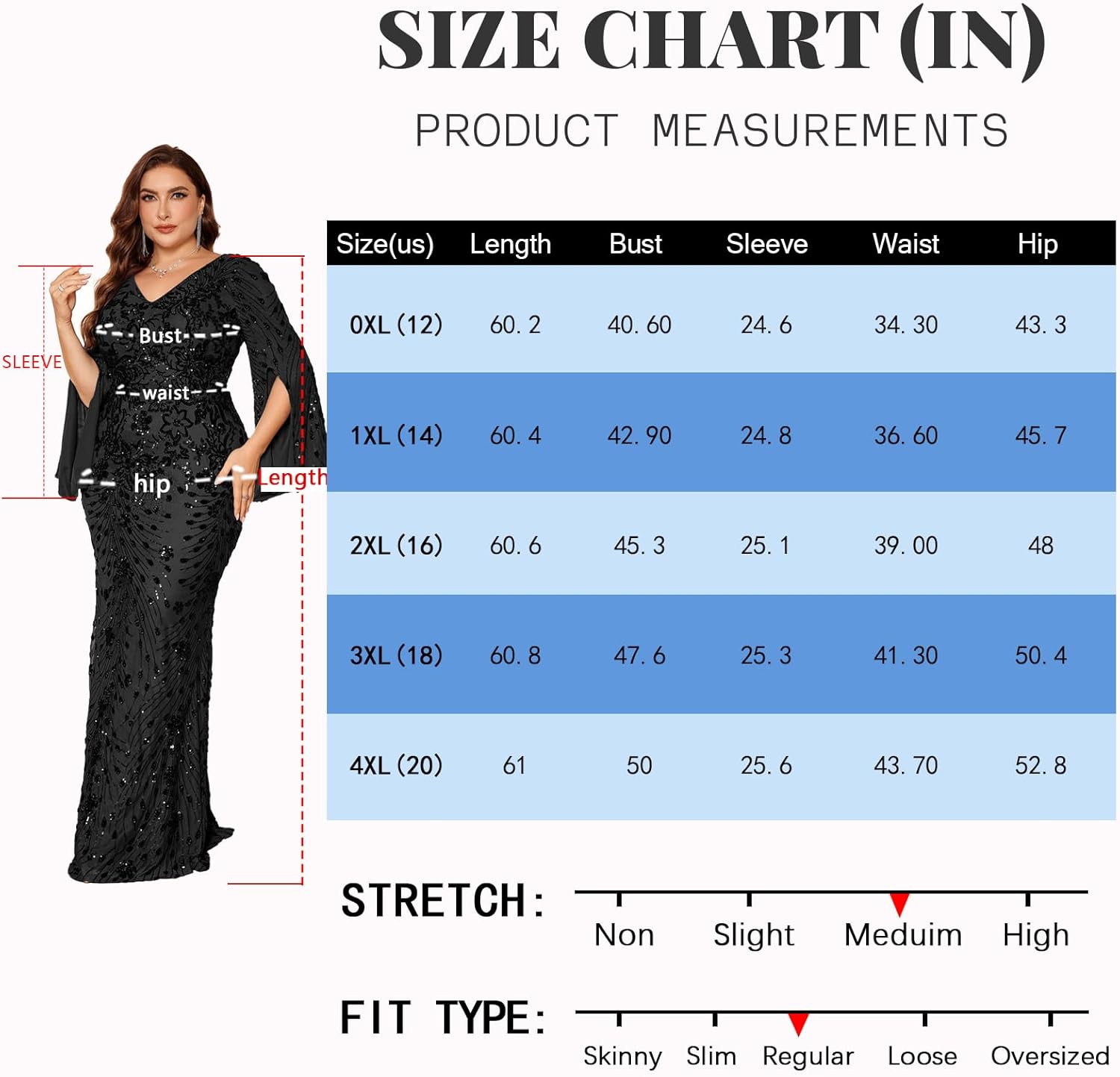 Plus Size Formal Dresses for Women with Embroidery Sequin and Cape Sleeve, V-Neck Maxi Dress for Wedding and Party - Image 6