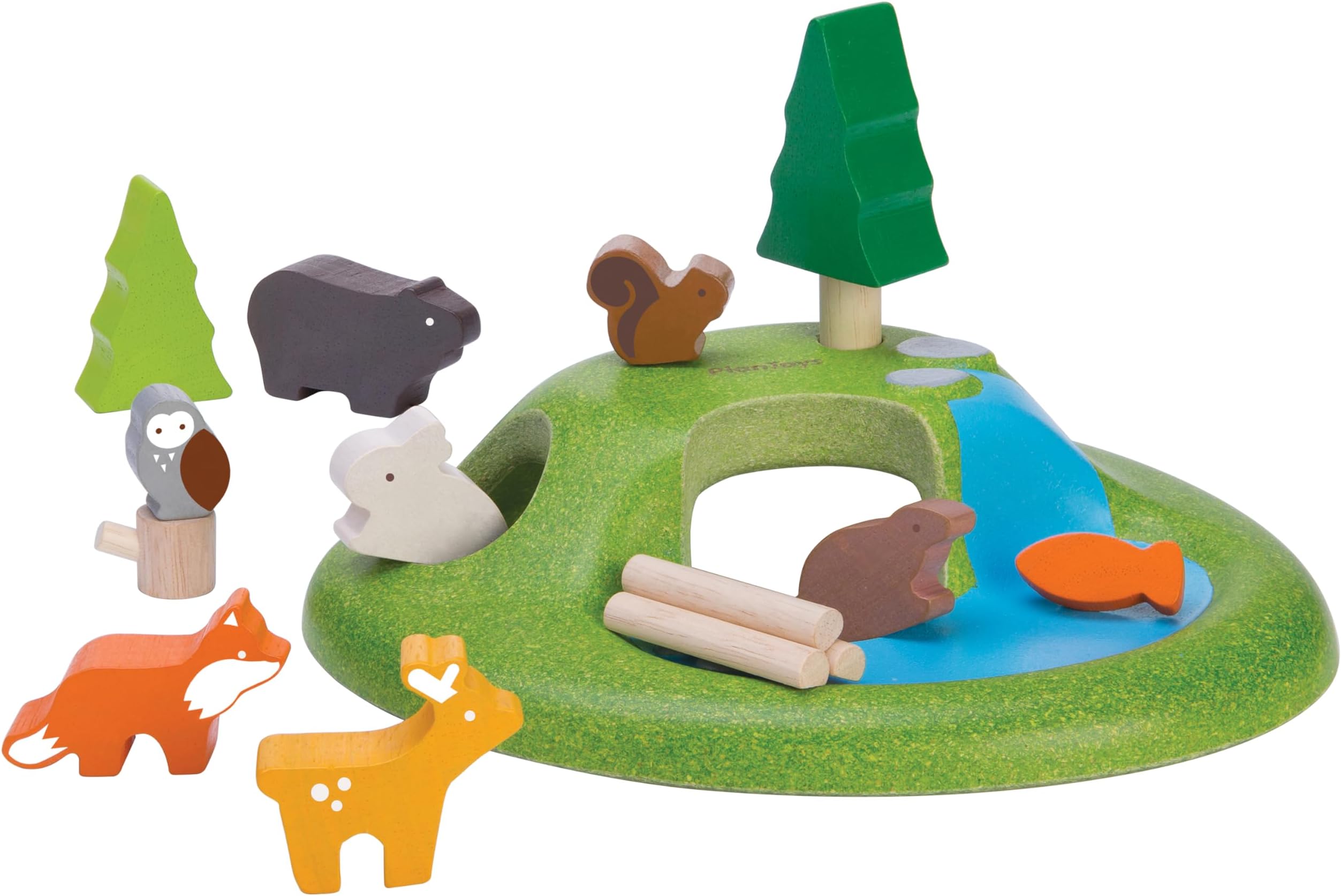 Wooden Animal Toy Set for Toddlers | 16 Pcs Montessori Forest Playset with Trees, Cave, and Mountain | Eco-Friendly Educational Toys for Kids | Open-Ended Nature Pretend Play