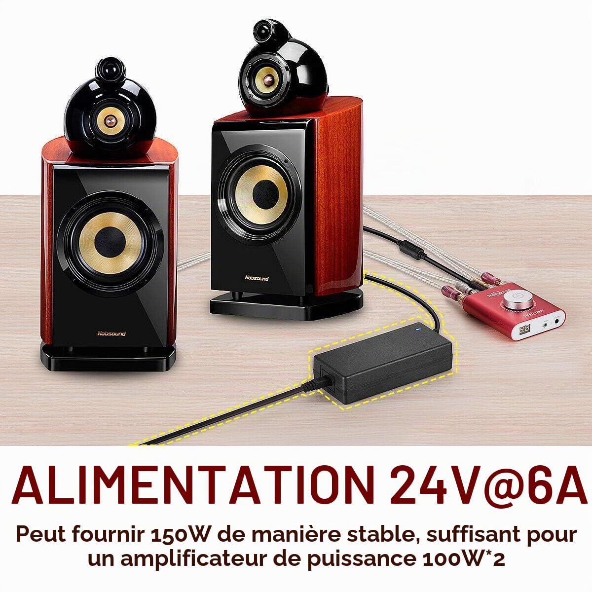 Adaptateur d'alimentation Nobsound DC 24V @ 6A 150W; Brique d'alimentation AC100 ~ 240V pour amplificateur