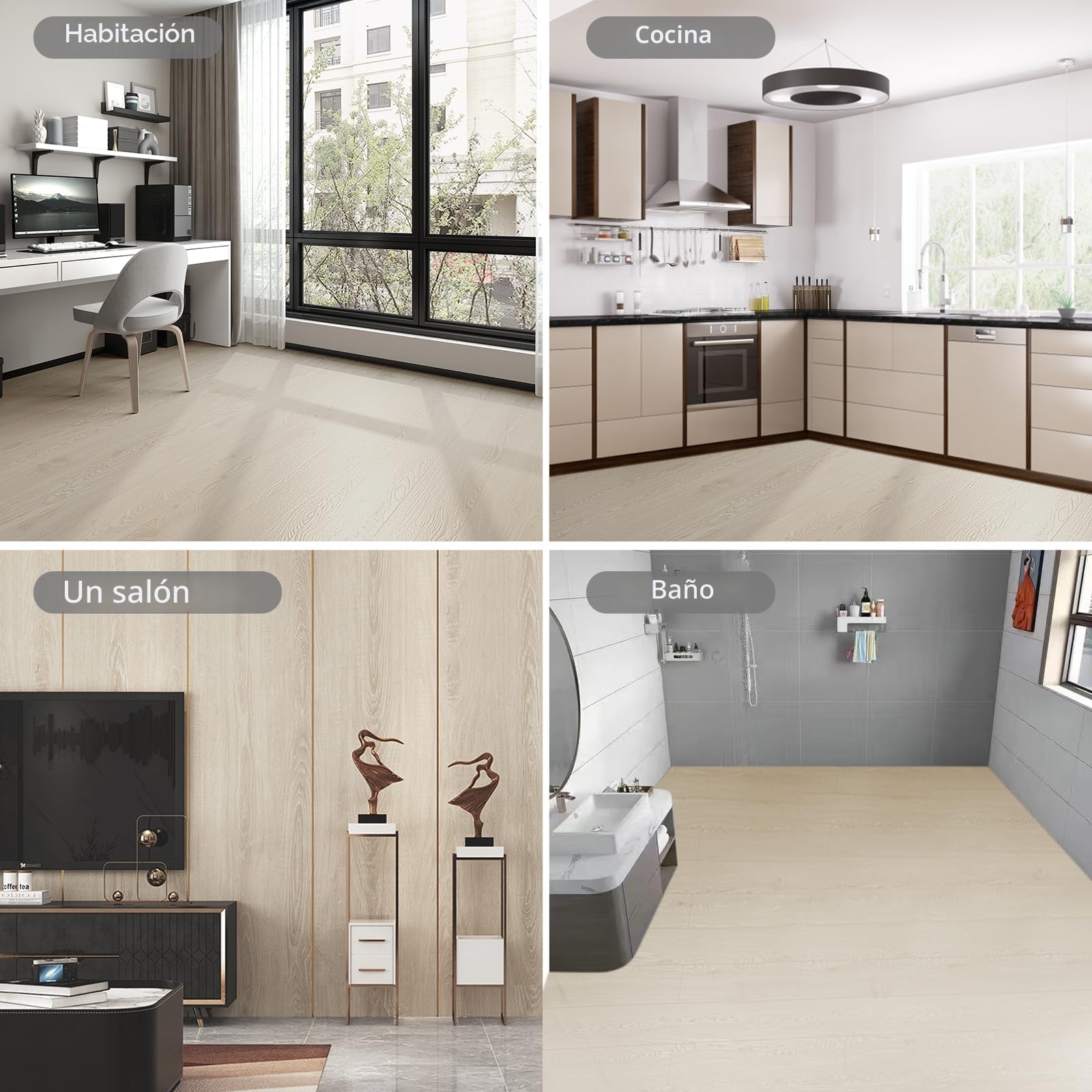 Revestimiento de Suelo de PVC Autoadhesivo, Suelo de Vinilo Decorativo Efecto de madera, 15mm Grosor, Antideslizante, Impermeable, 40 x 300cm, 1,2 m (Madera Beige-amarillo)