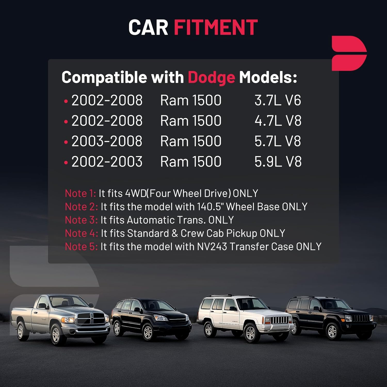 bdfhyk 946-100 rear drive shaft complete driveshaft assembly compatible with dodge 2002-2008 ram 1500, 4wd, automatic trans, 140.5" wheel base, nv243 946-100 75.4"