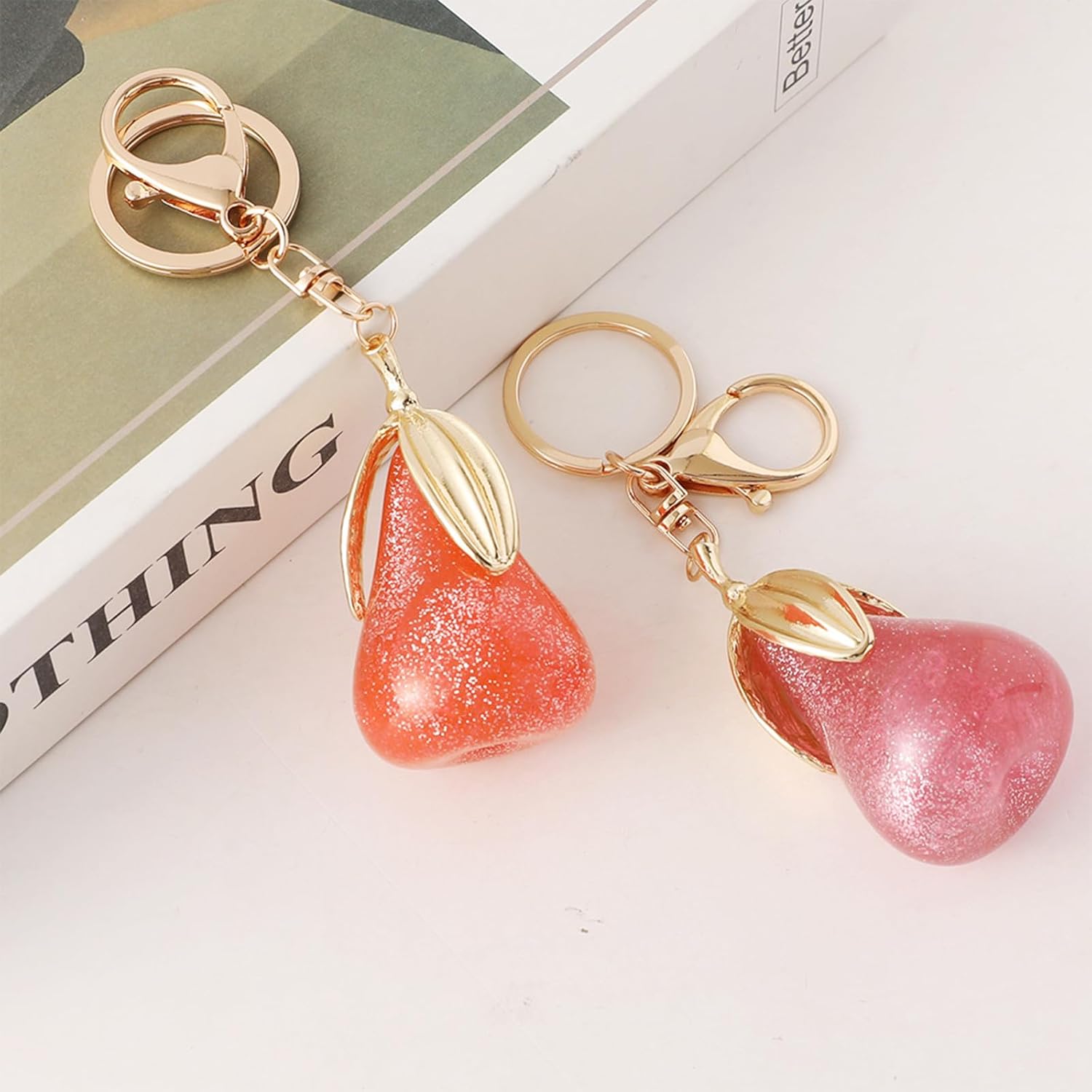 Pear Bag Charm, Cute Fruit Pear Keychain Car Hanging Keyring Purse Charm Decoration Pendant for Women - Image 6
