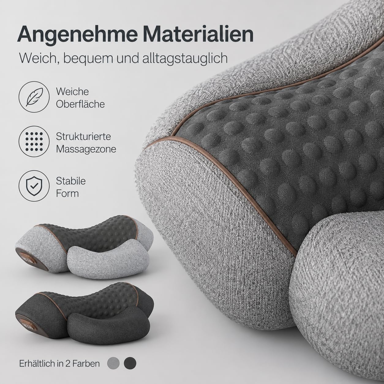 Triple Fusion Massagegerät, 3 in 1 Massagekissen mit Traktion & Vibration, Memory-Foam Nackenstützkissen für Nacken, Schultern & Rücken，Dunkelgrau