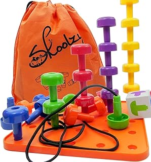 Skoolzy Peg Board 30 Piece Toys_and_Games Set, Montessori Toys for Baby, Toddlers, Fine Motor Color Matching Pegs for Sorting Counting Learning Toy Includes eBook