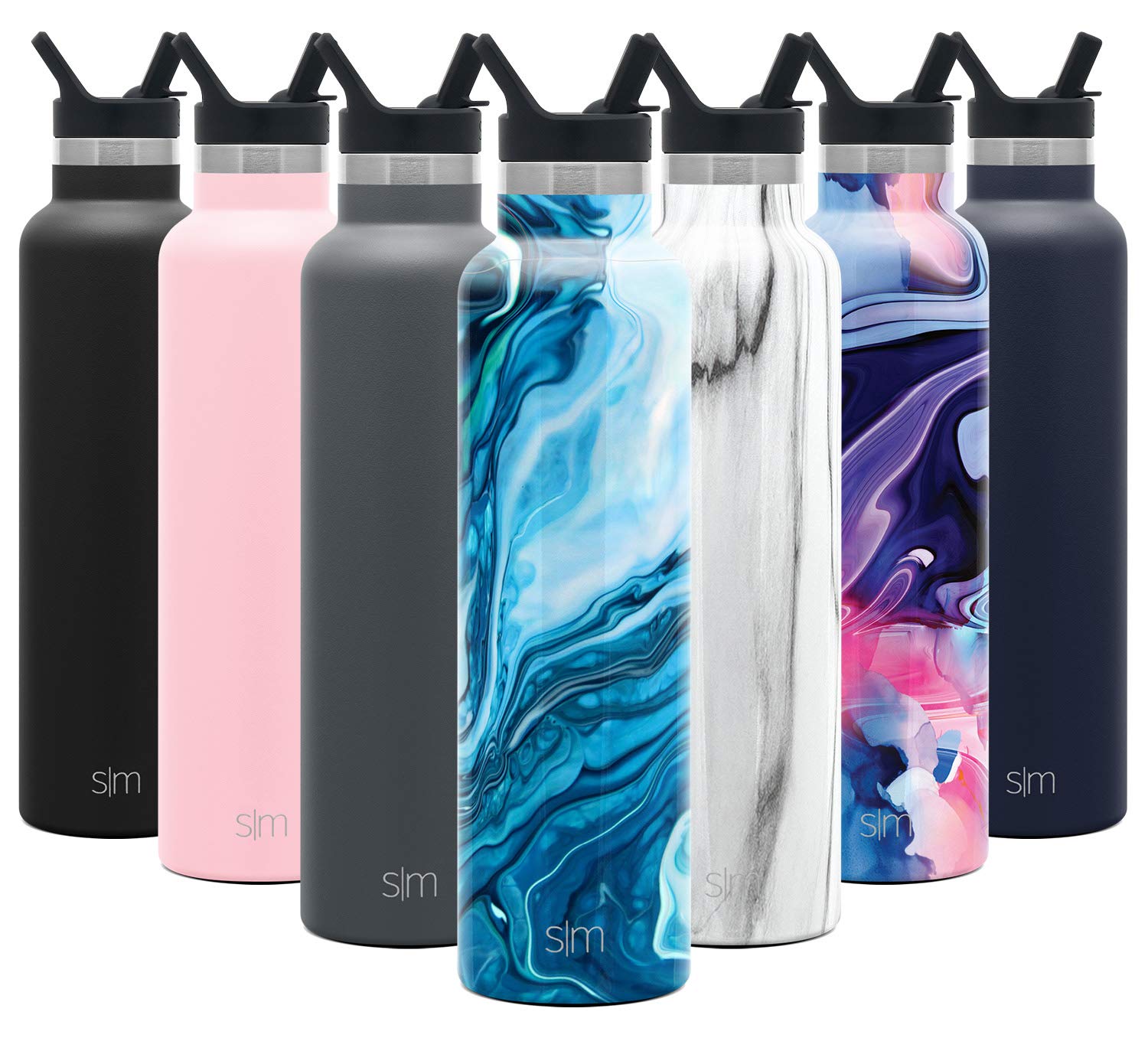 Simple Modern Water Bottle with Narrow Mouth Straw Lid Metal Thermos Vacuum Insulated Stainless Steel l Reusable Leak Proof BPA-Free Flask | Ascent Collection | 24oz, Ocean Geode