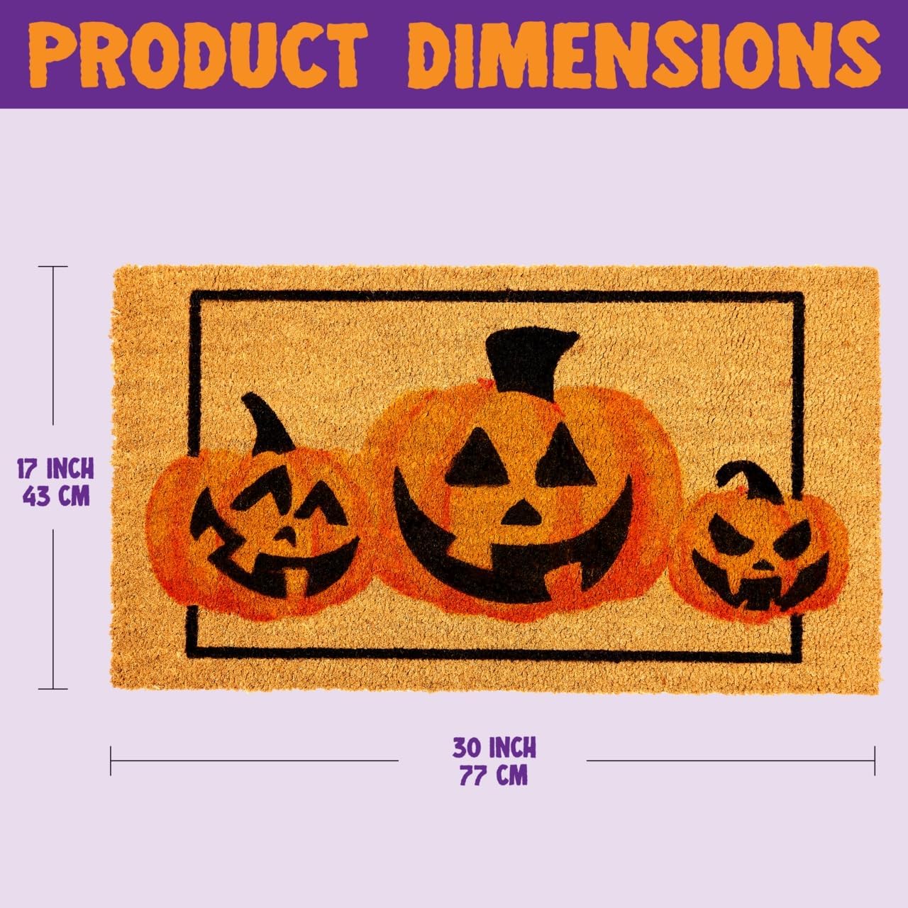 JOYIN Halloween Decoration Pumpkin Patterned Doormat, 30”x 17” Non Slip Natural Coir Front Door Mat Doorway Rugs, Trick or Treat Outside Indoor Decor