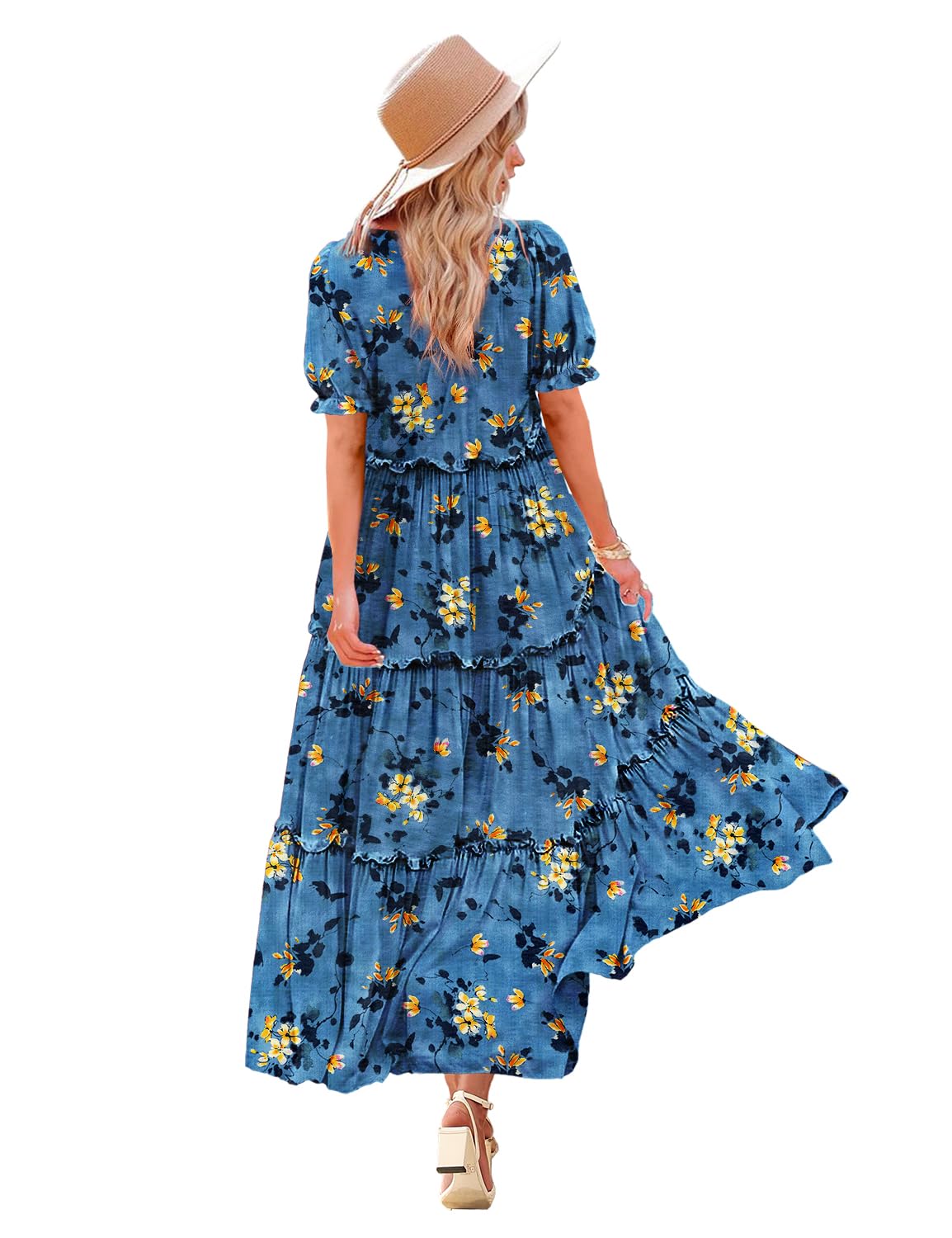 YESNO Sommerkleid für Damen, lässig, kurzärmelig, Blumenmust