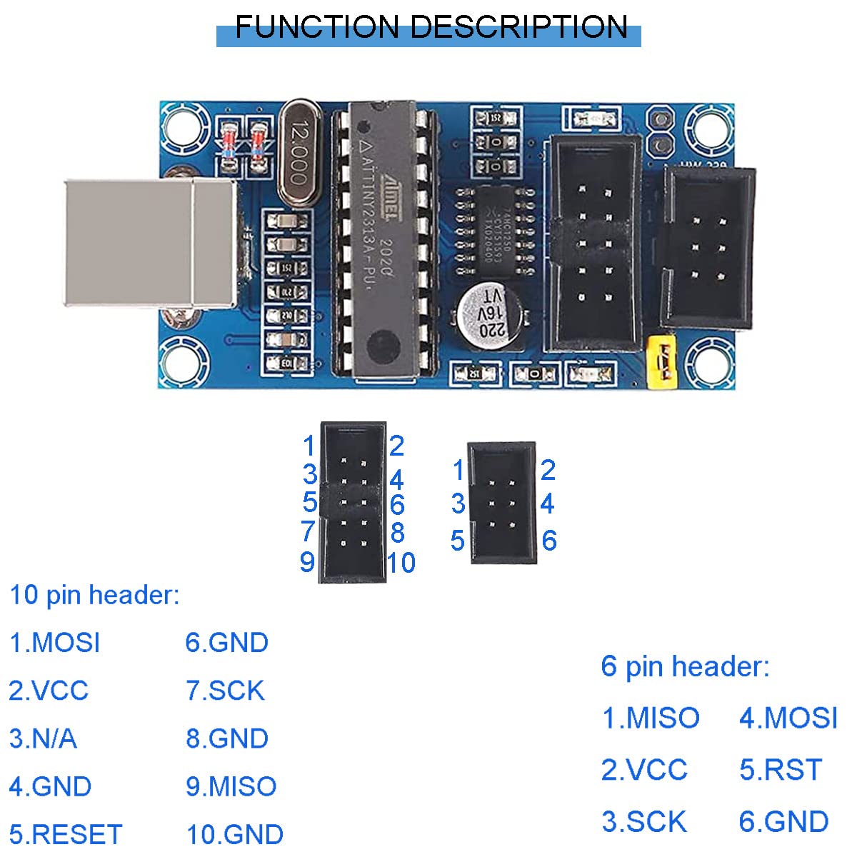 HiLetgo USBTiny USBtinyISP AVR ISP Programmer 6/10 Pin Bootloader for Arduino UNO MEGA