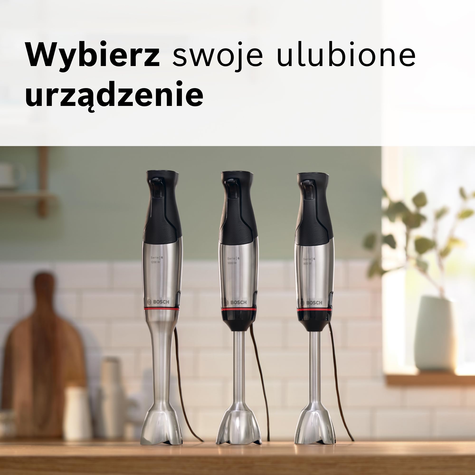 Bosch, blender ręczny, ErgoMaster Series 6, silnik 1200 W z chłodzeniem powietrznym, dynamiczna regulacja prędkości, system QuattroBlade Pro, akcesoria w zestawie, MSM6M820