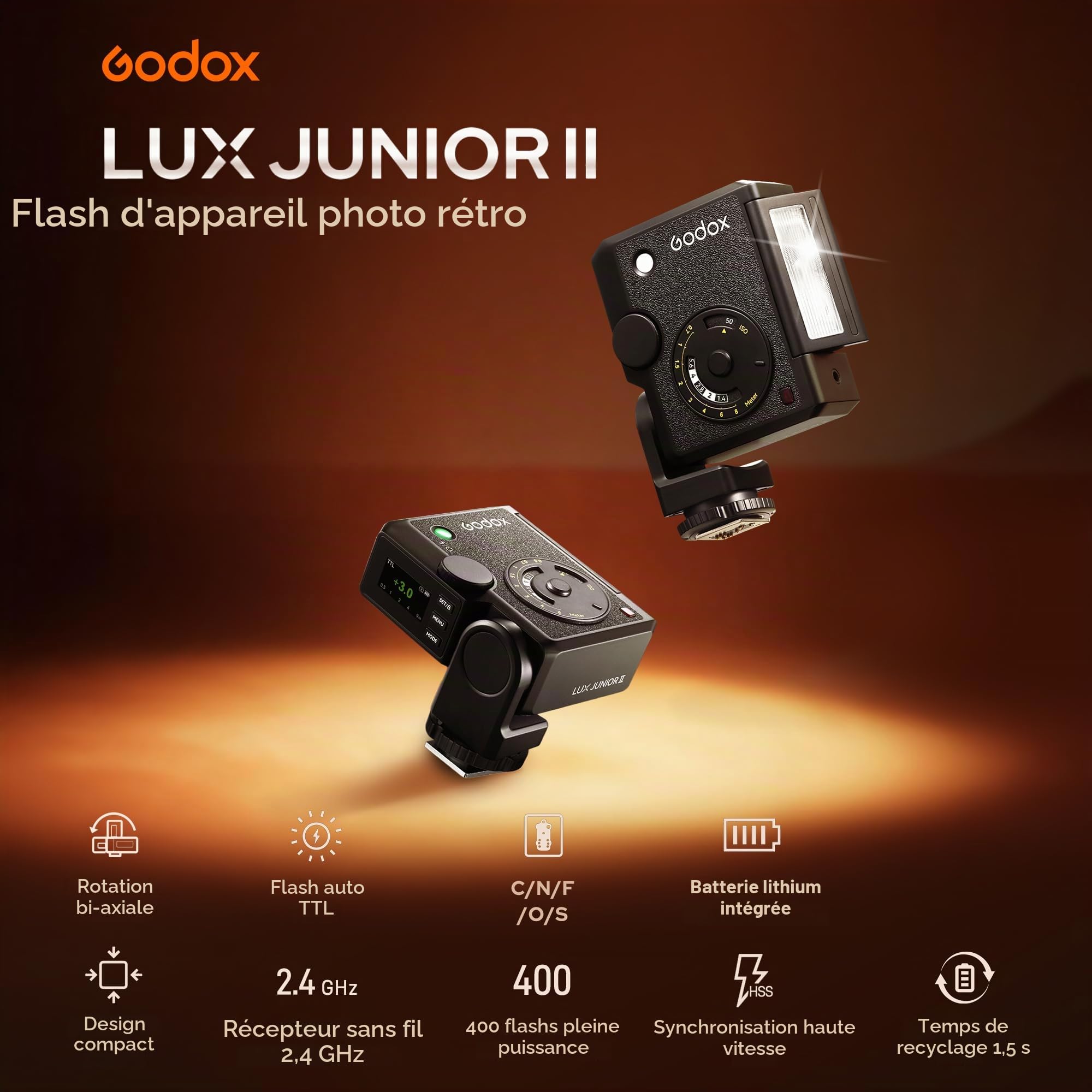 Godox Lux Junior II pour appareils Photo rétro Flash Speedlite C/N/O/P/F