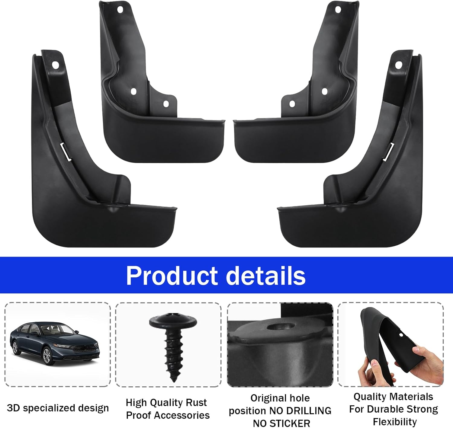 Peleus Upgraded Mud Flaps Mud Guards for Honda Accord 2026 2025 2024 2023 Aerodynamic Mud Flaps Splash Guards Fenders for Honda Accord 2025 2024 2023 Accessories Set of 4 Mudguards Mudflaps