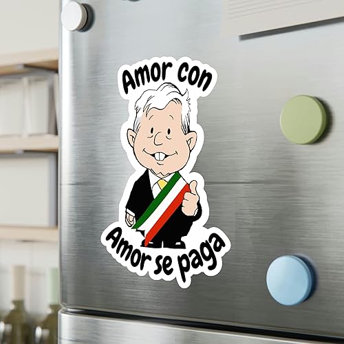Miniatura 4 de AMLO Amor Con Amor Se Paga - Calcomanía divertida de vinilo con corte de beso (Calcomania AMLO) para interior y exterior, Muñeco AMLO para tamaño de