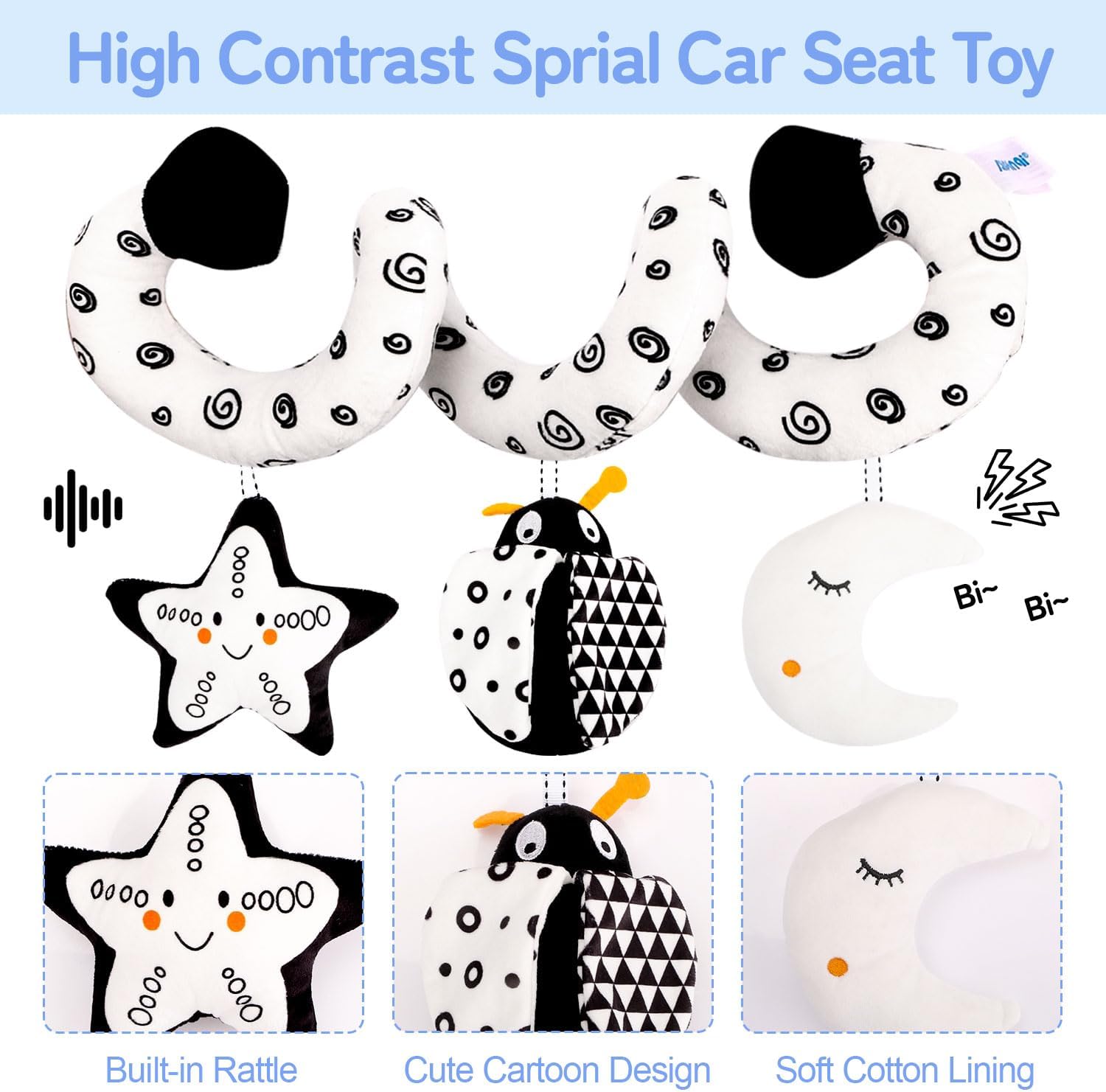 High Contrast Baby Toys for Newborn, Black and White Baby Sensory Toys for 0-6-12 Months Brain Development, Montessori Infant Toys for Baby Boy Girl Shower Gifts