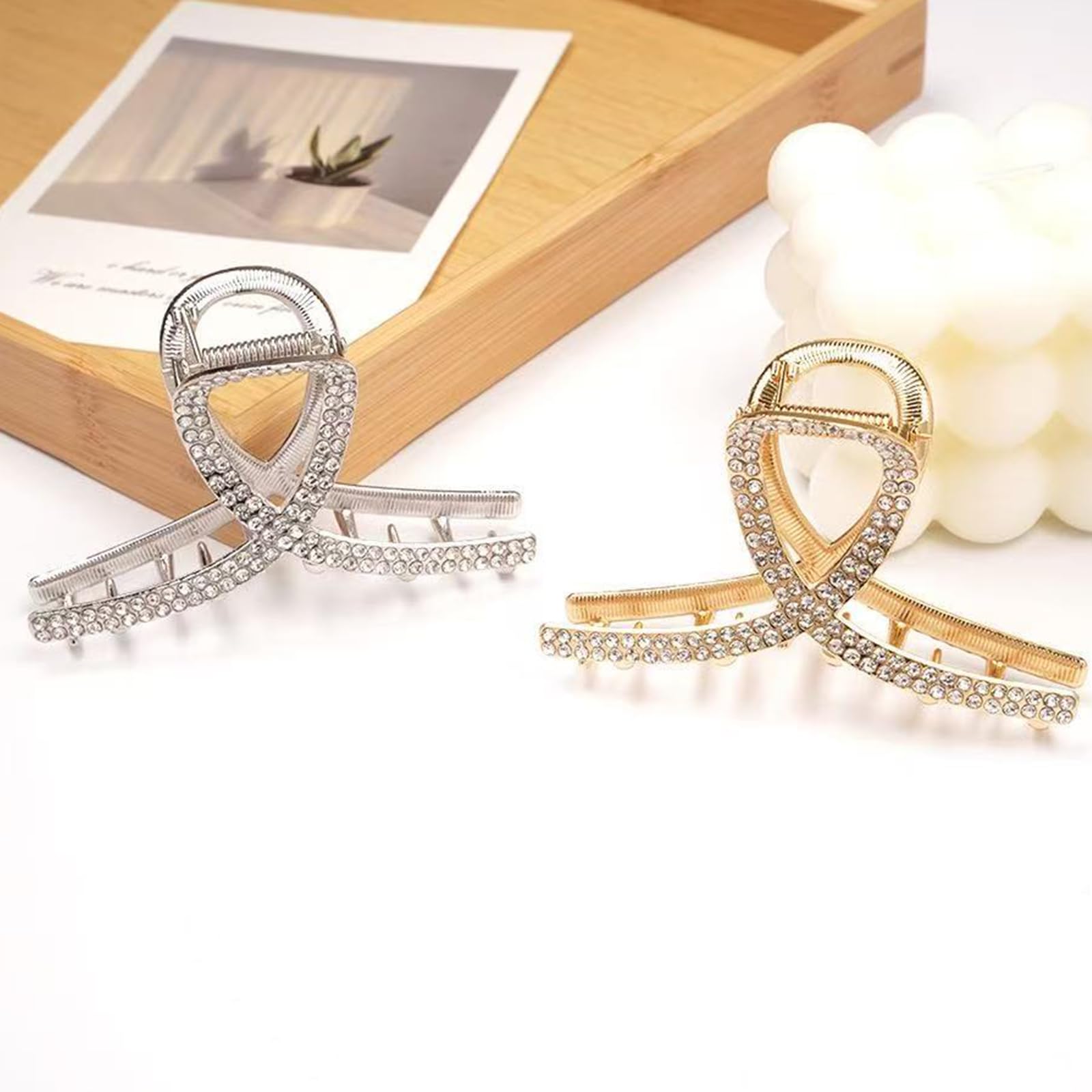 2 pinzas de diamantes de imitación para mujer, elegantes pinzas de metal dorado y plateado para cabello grueso, pinzas decorativas brillantes para el cabello para niñas (estilo 1) 6