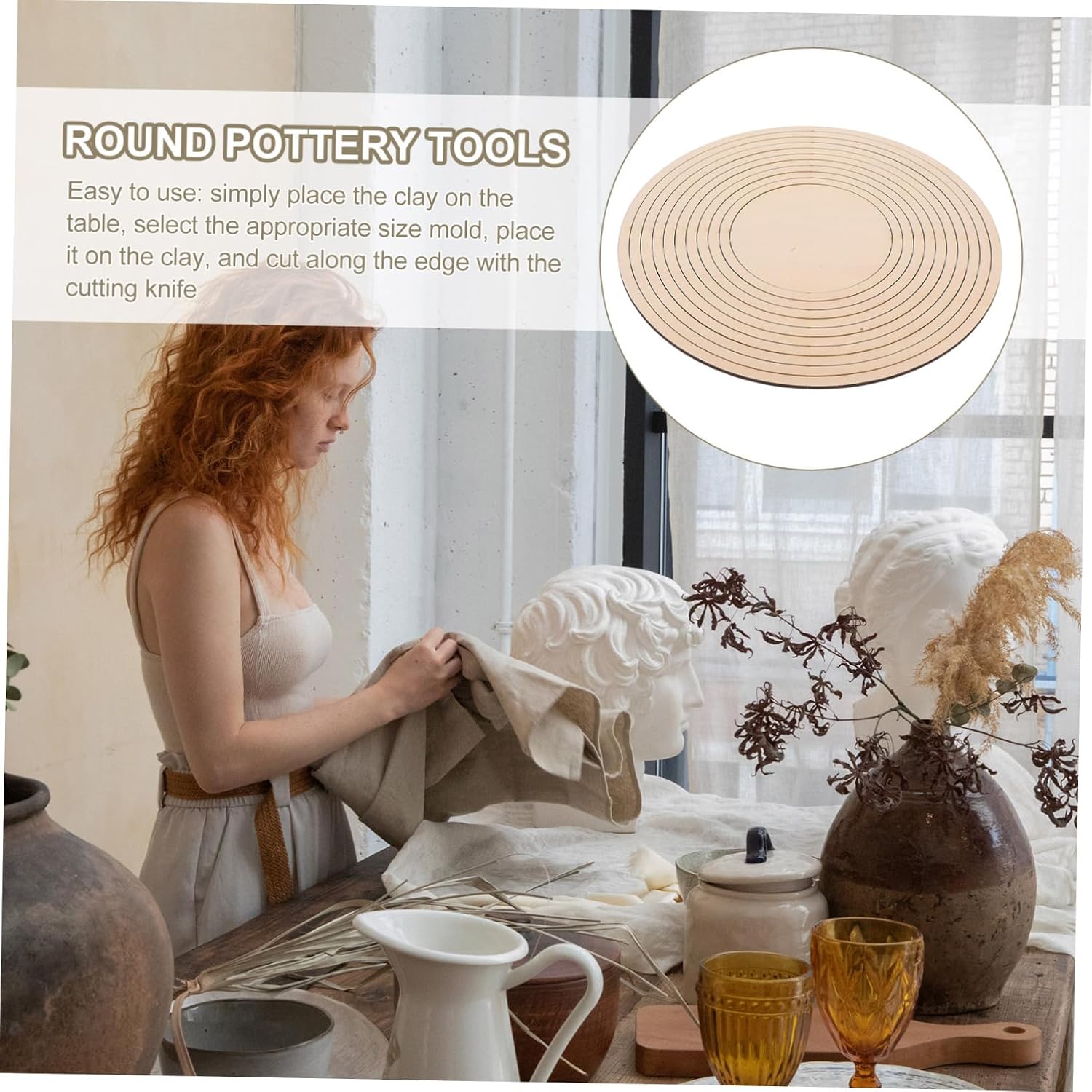 jojofuny Wooden Pottery Cutting Guide Set Round Ceramic Tools Geometric Forming Rails for DIY Sculpting