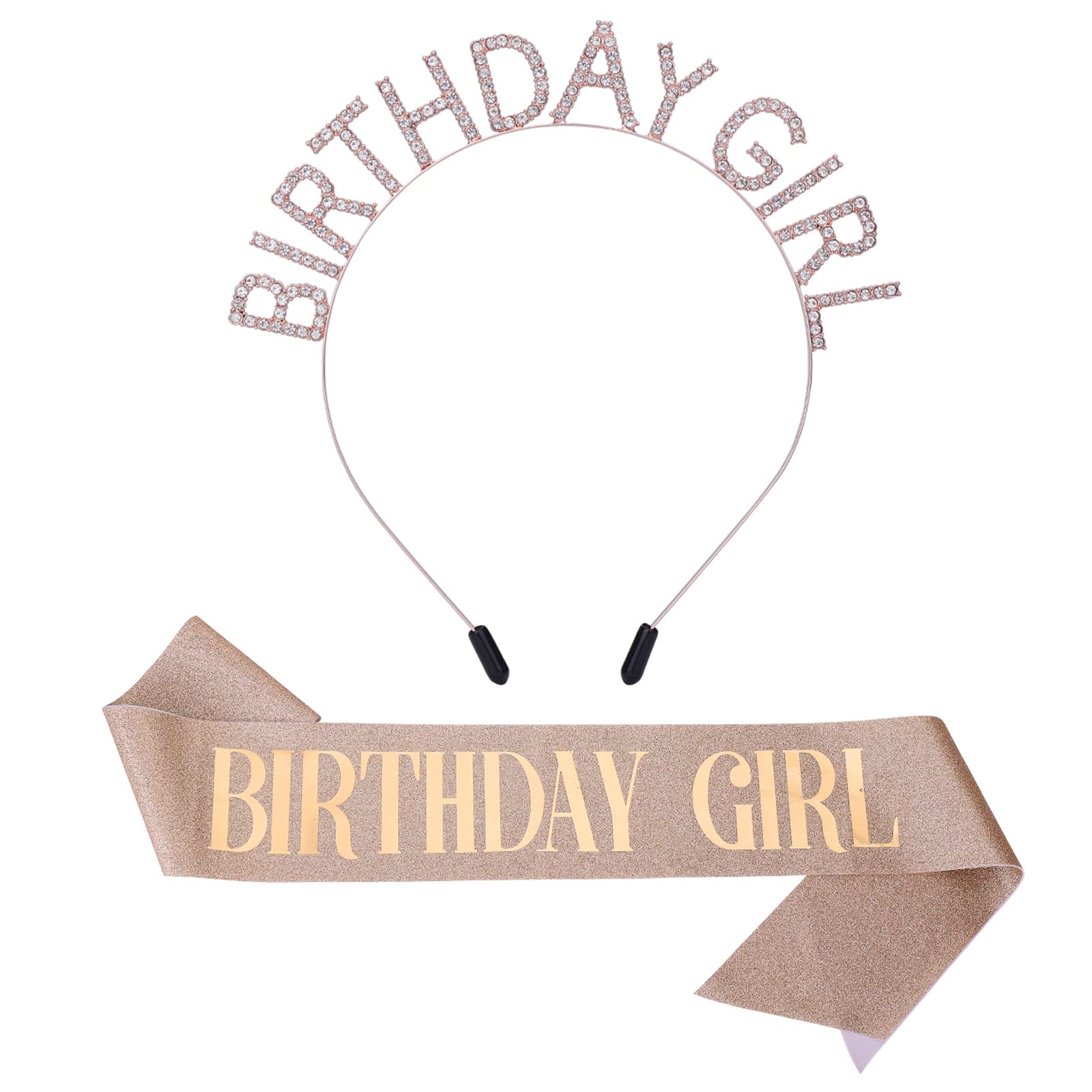 Sibba Birthday Tiara Crowns Golden Happy Birthday Sash Set Princess Queen Rhinestone Shining Headband Gifts for Women Celebrate Party Prom Costume Outfit Hair Styling Accessories