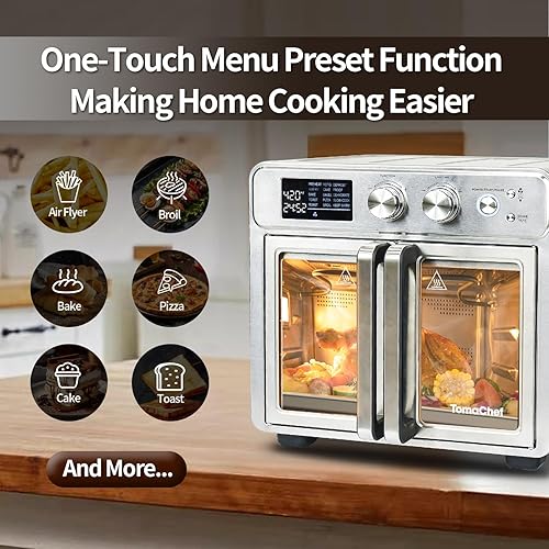 Miniatura 5 de Combo de horno tostador y freidora de aire para puerta francesa, 26 cuartos de galón extra grande, 15 funciones de cocción incluyendo asador y