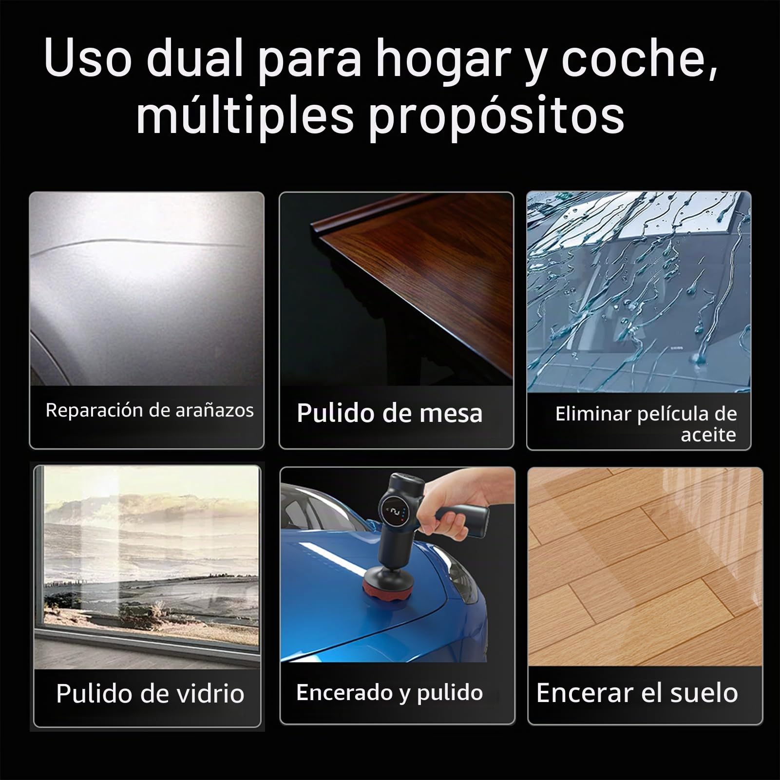 Pulidora de Coche Inalámbrica con Pantalla LCD, Kit de Pulidora Buffer para Coche 2 Marchas de Velocidades Ajustables con Batería 2x2000mAh y 8 PCS Accesorios, Máquina Pulidora Eléctrica para