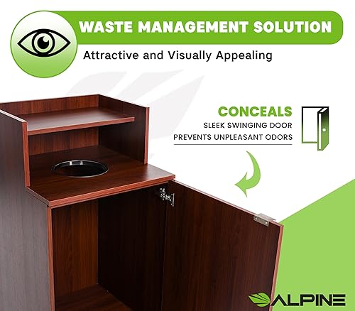 Miniatura 6 de Alpine Restaurant Trash Bin Cabinet - Commercial Trash Can Garbage Receptacle Indoor with Tray Holder for 32 Gallon Garbage Bin (Mahogany)
