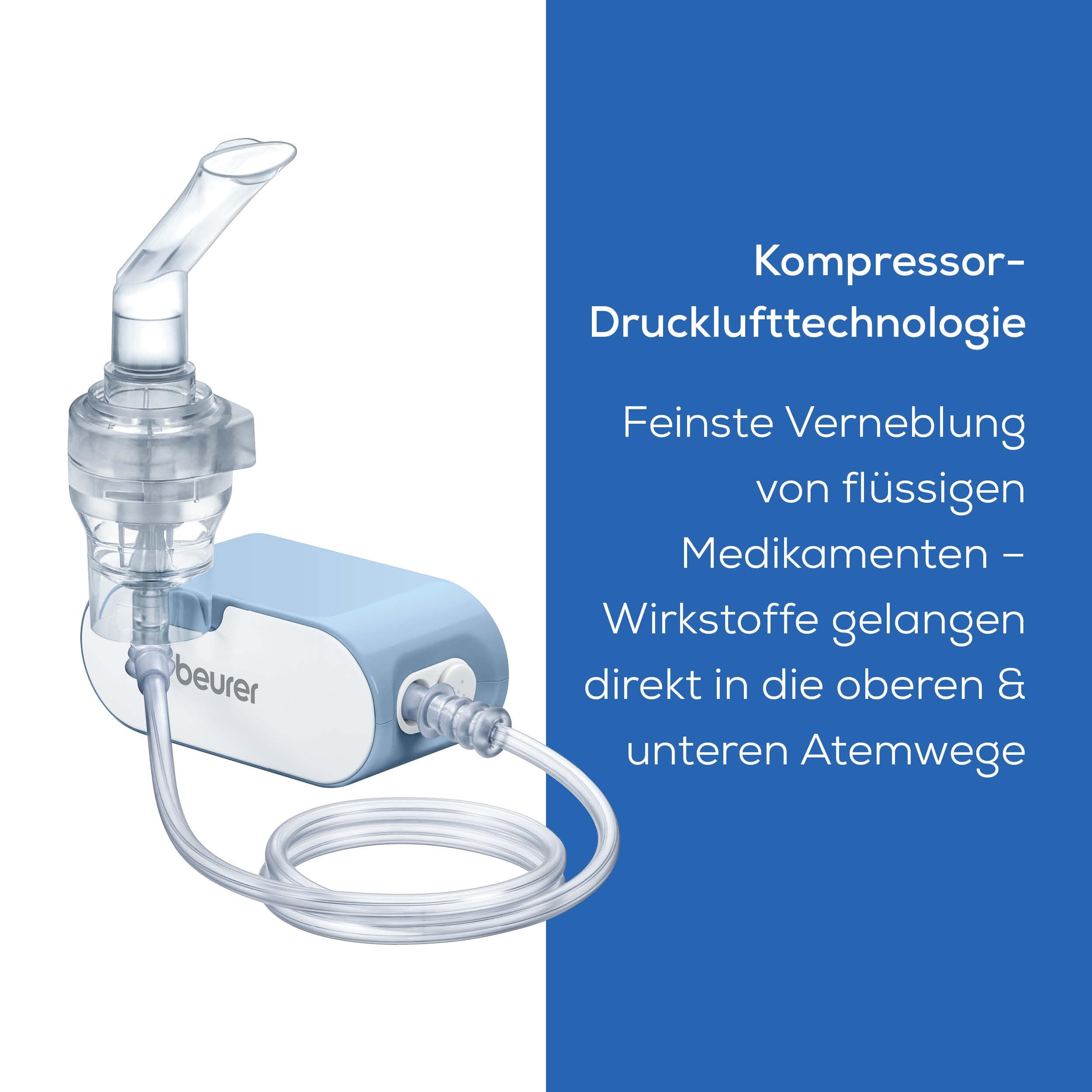 Beurer IH 60 Inhalator, leises und tragbares Inhaliergerät mit wiederaufladbarem Akku, Inhalationsgerät zur Anwendung bei Erkältung, Asthma und anderen Atemwegserkrankungen, Blau