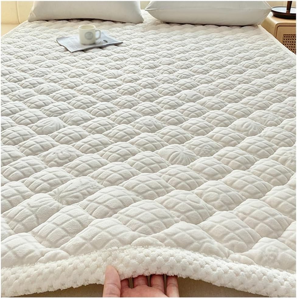 Mattress Pad Quilted Fitted Mattress Protector,Fluffy Soft Bedspread Coverlet,Breathable Mattresss Topper,Thickened Futon Warmth Sleeping Pad for Dormitory,Twin/Single Bed,Beige,135 * 200cm/53x79in