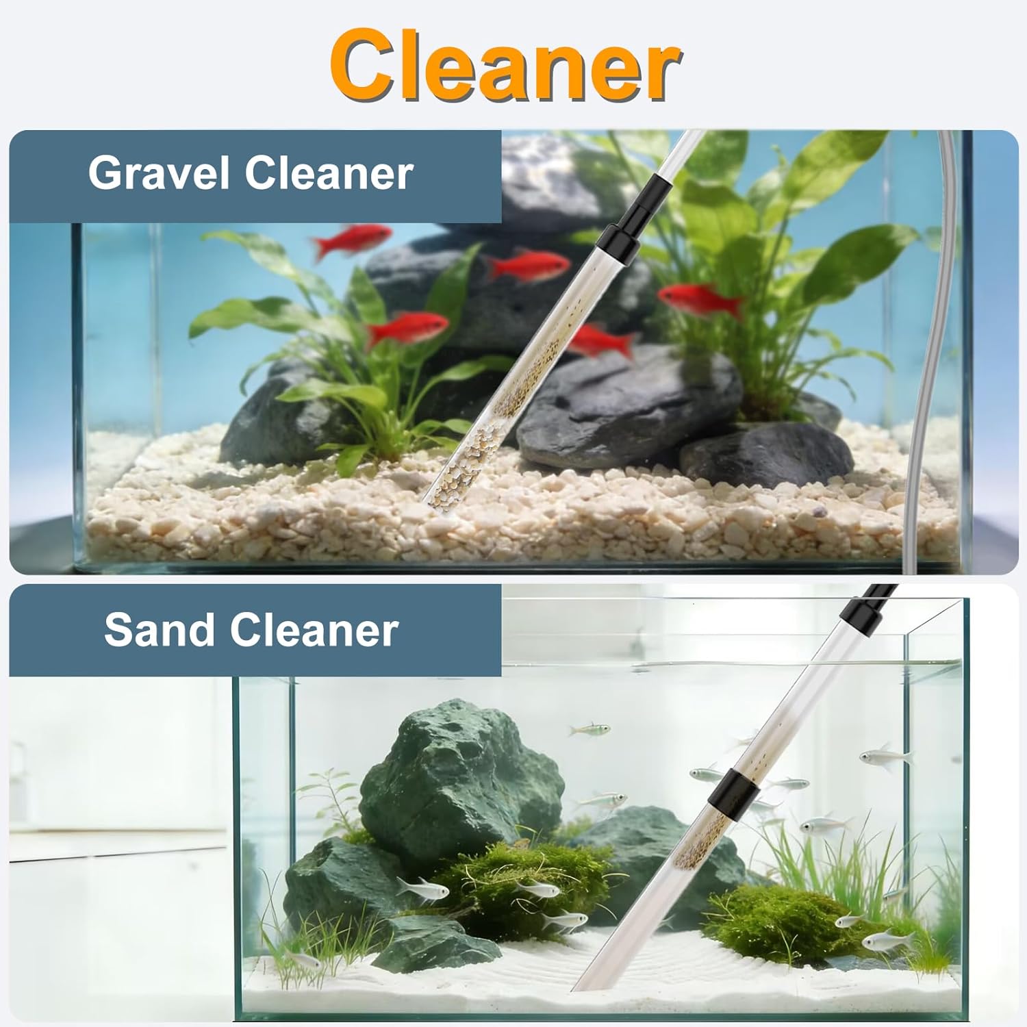 Carefree Fish Aquarium Siphon Gravel Cleaner 6Ft Hose Fish Tank Water Changer Sand Vacuum Multifunctional Cleaning Tools Feeding Tube