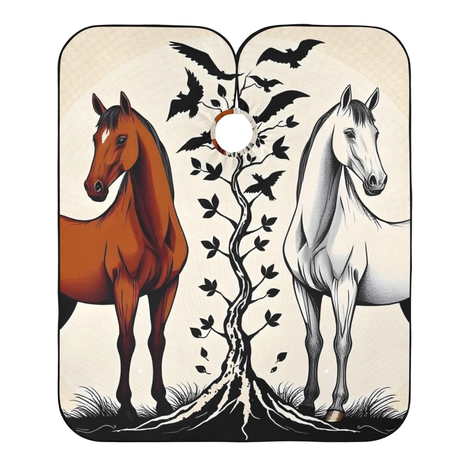 Hezely Horse and Tree Hair Dye Cape, Barber Cape for Adults,Waterproof Salon Cape,Waterproof Hairdressing Styling Hair Cutting, 65
