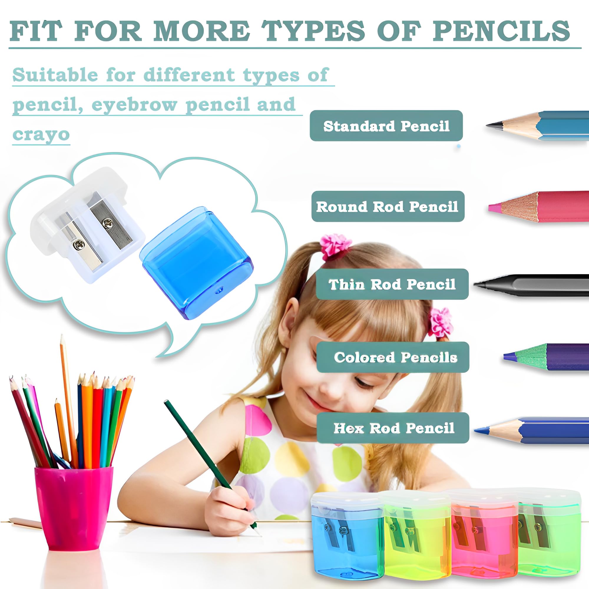 4 Pezzi Temperamatite con Contenitore - Temperamatite Manuali Portatili a Doppio Foro per Bambini